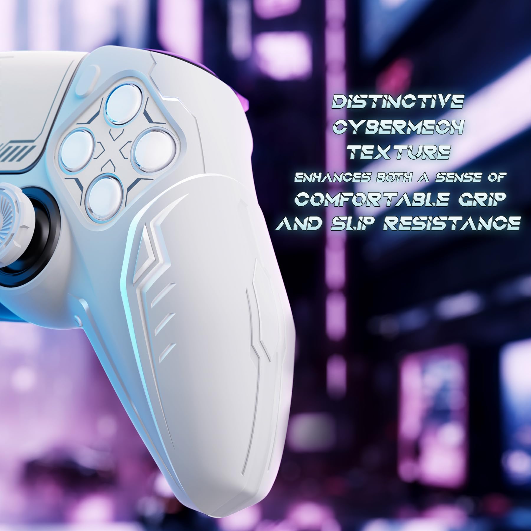 playvital 2 Cover per ps5 Controller,Joystick Custodia Silicone Protettiva Antiscivolo&Copri Analogici&Adesivi Touchpad,Compatibile con Base di Ricarica,CyberMech-Bianco