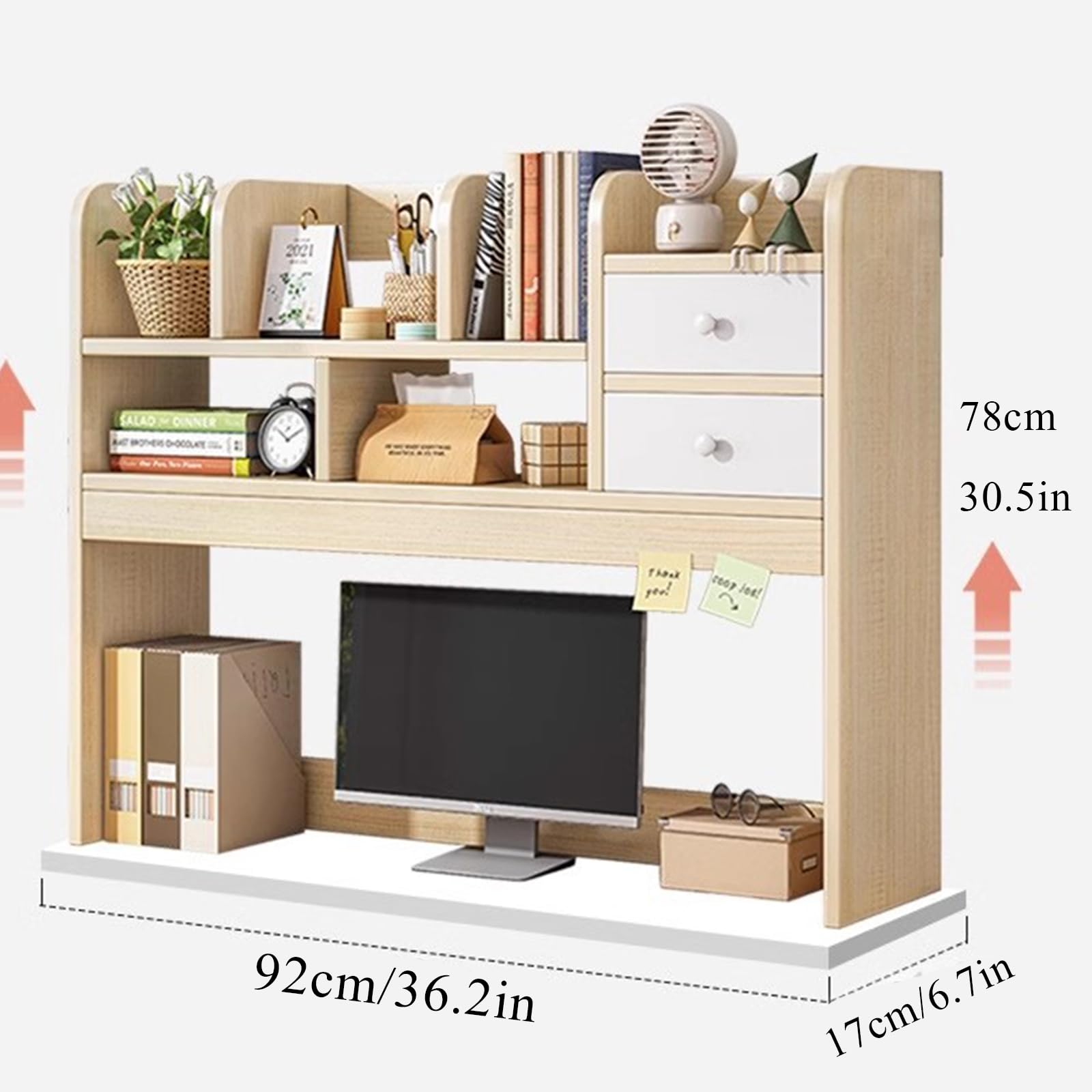 Amazon.co.jp: 引き出し2つ付き木製デスクトップ本棚（パソコンデスク