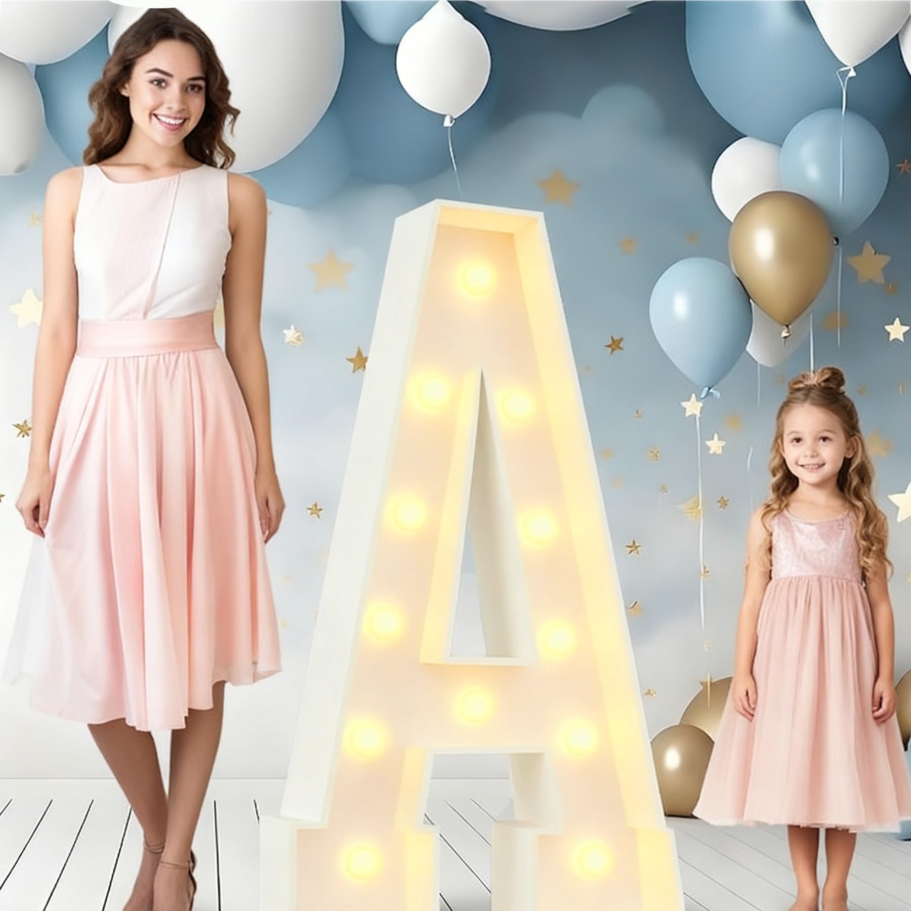 Hbbursts Girls A Lphabet Led Birthday Lights, 4Ft Large Marquee Cardboard Diy, Graduation Decorations Wedding Home Decoration(,120Cm/4Ft)