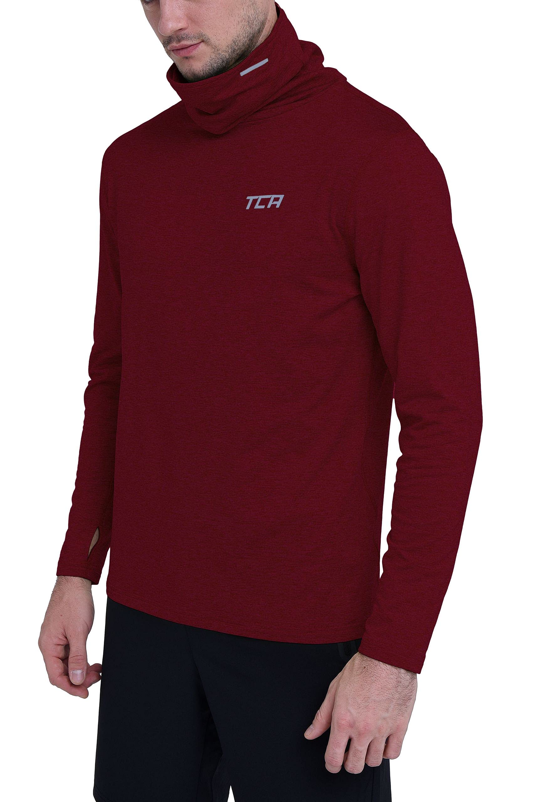 Tca Men's Cabernet Warm Up Long Sleeve Training Workout Funnel Neck Thermal Running Top With Thumbholes - M