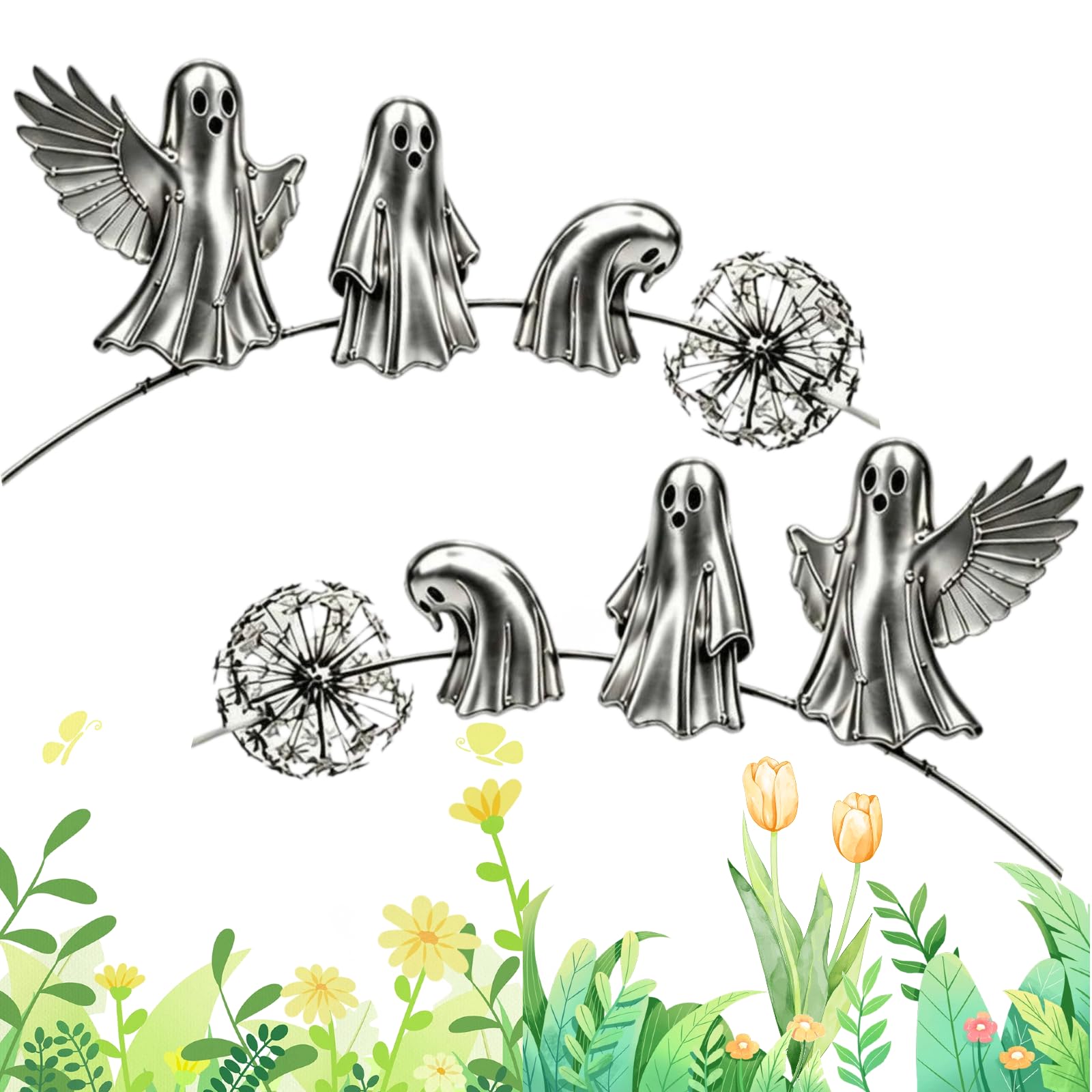 Rotkehlchen-Gartenstecker, rustikale Metall-Skulptur für den Außenbereich, für Rasen, Terrasse, Blumenbeet und Gedenkgeschenk (Silber #2–2 Stück)