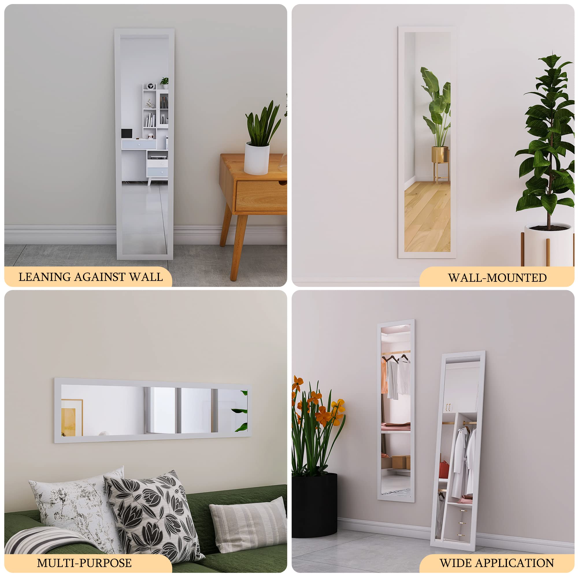 Beauty4U Full Length Mirror Wall Mounted, Full Body Mirror for Bedroom, Tall Dressing Mirror, Wall Mirror for Living Room, Dorm, Long Hanging Mirror,48" X 12"