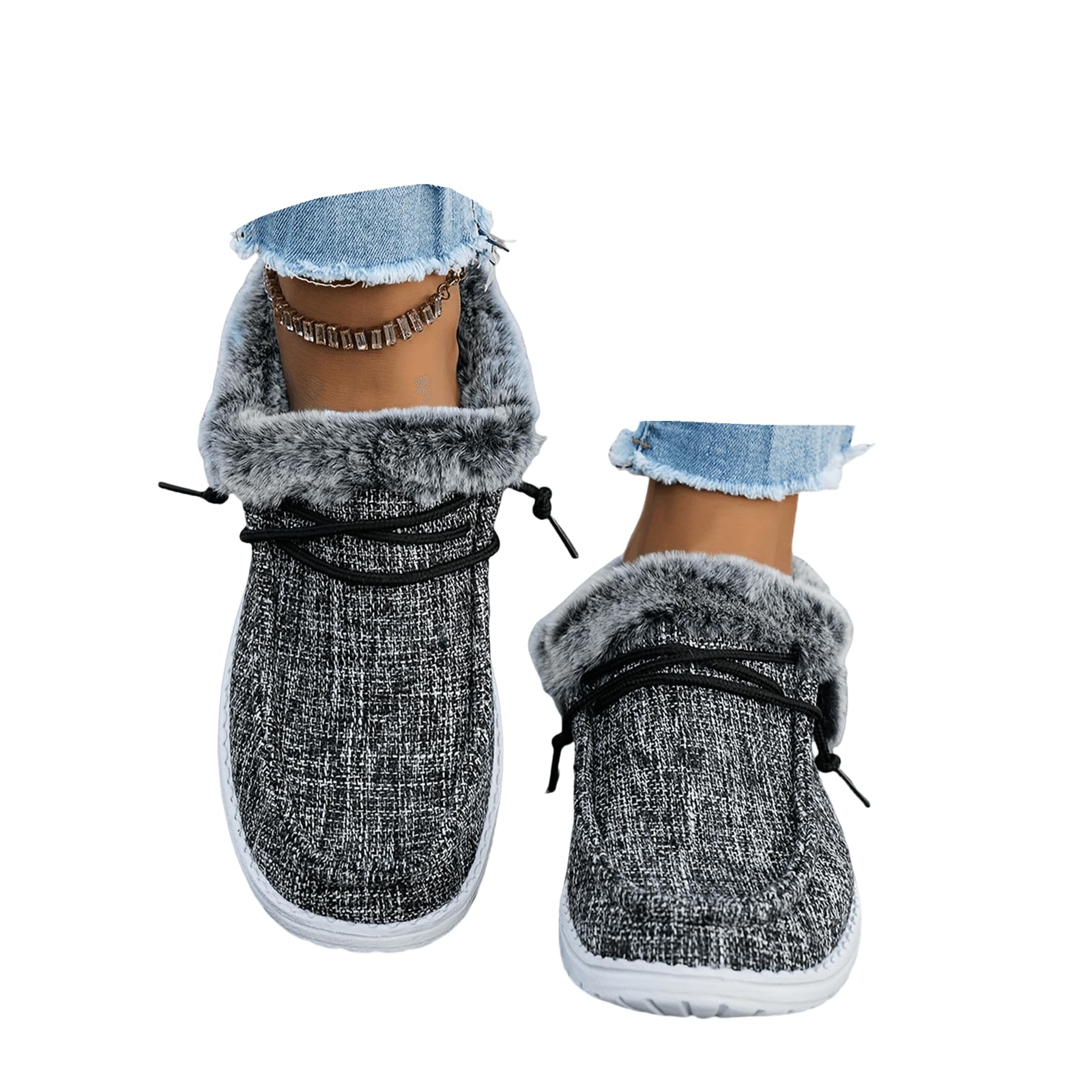 Winter Boots For Women Fashion Anti-Slip Warm Snow Ankle Booties Fur Lined Slip On Short Booties Loafers Shoes