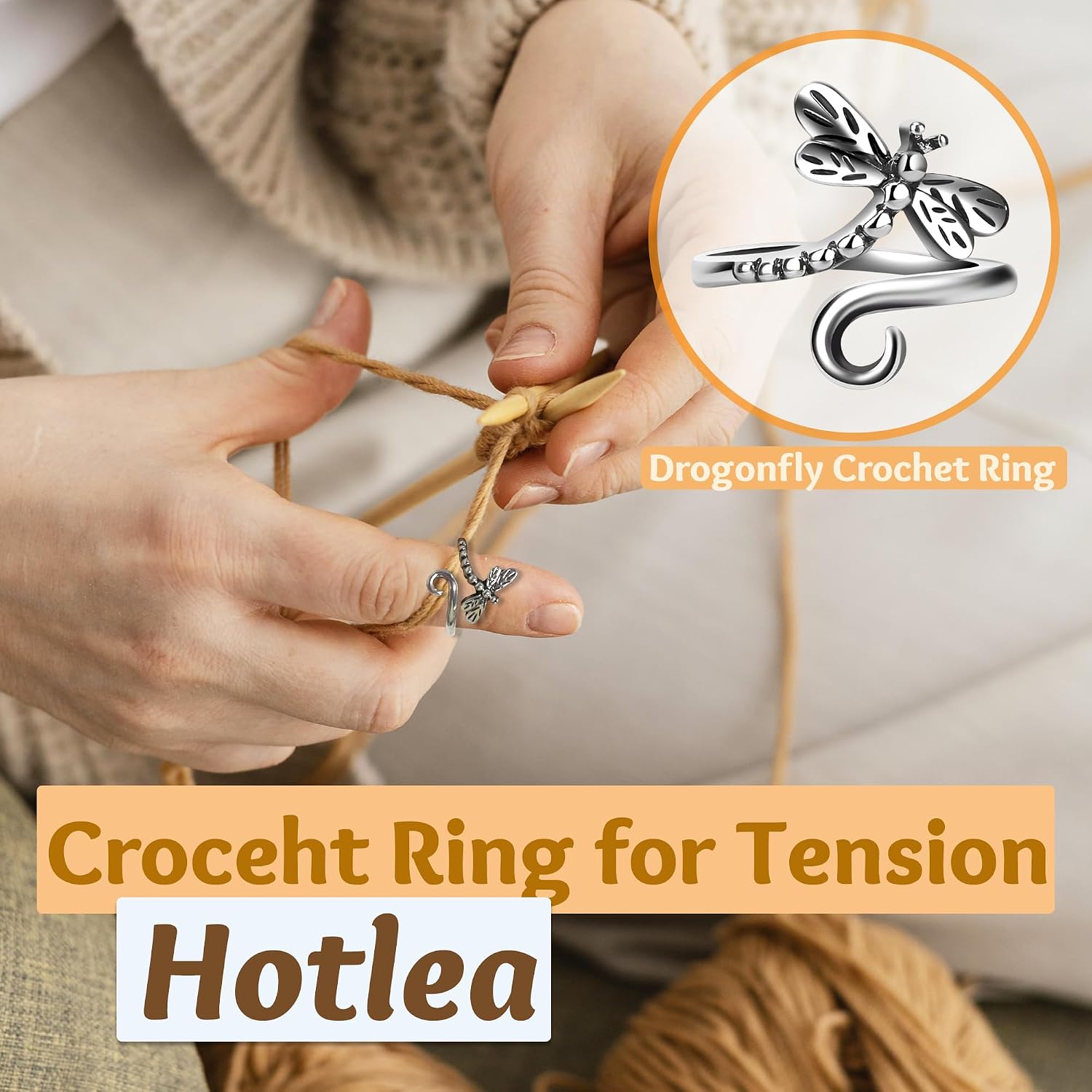 Hotlea 12 Set Adjustable Croceht Rings for Finger Sunflower Cat Butterfly Tension Ring for Crochetting Crocet Accessories Gifts for Crochet Lovers