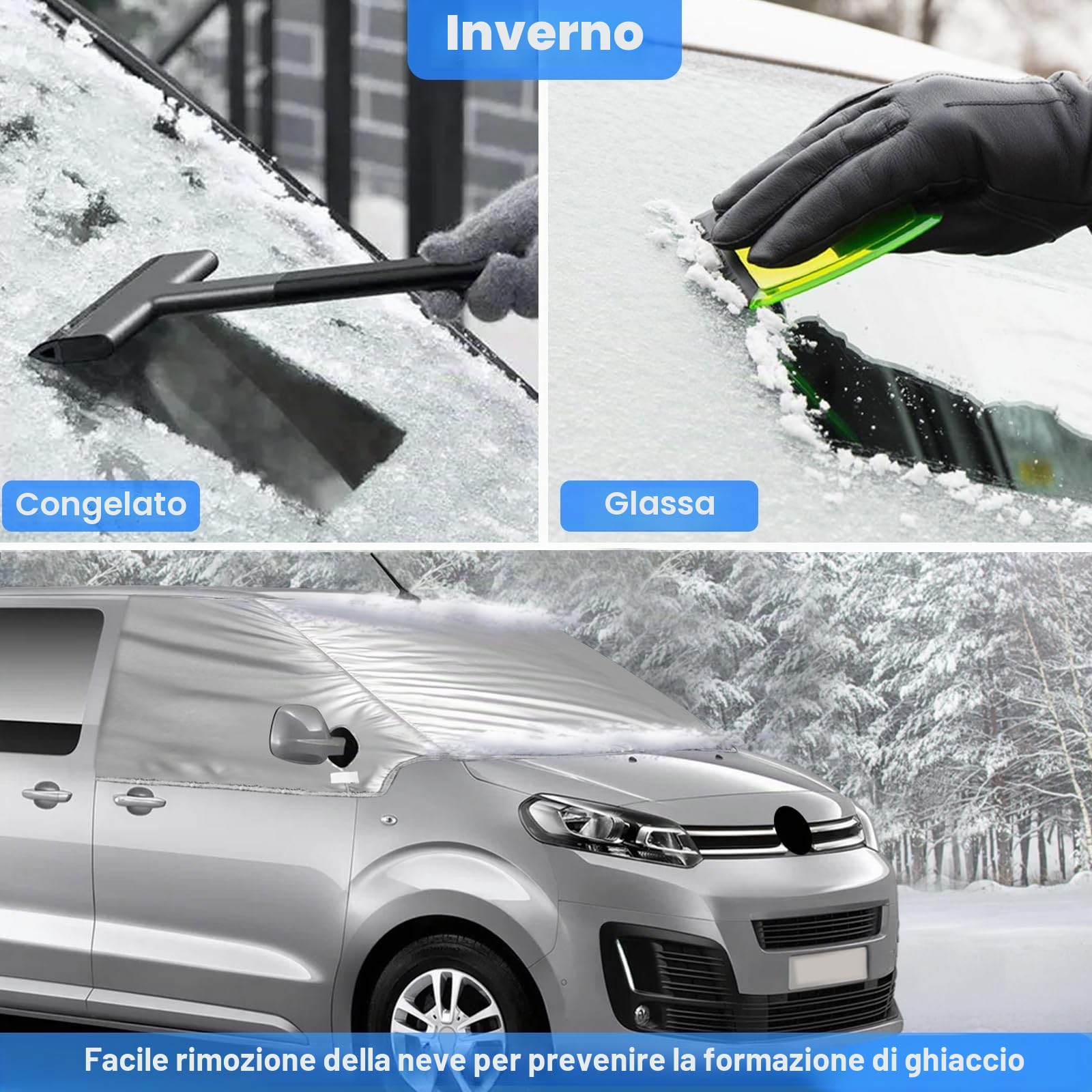Copertura per Parabrezza Auto compatibile con 2016-2025 Citroen Jumpy 2019-2025 Opel Vivaro 2022-2025 Fiat Scudo, Argentato Parasole per Finestrino Anteriore, 100% Oscurante, Blocca i Raggi UV