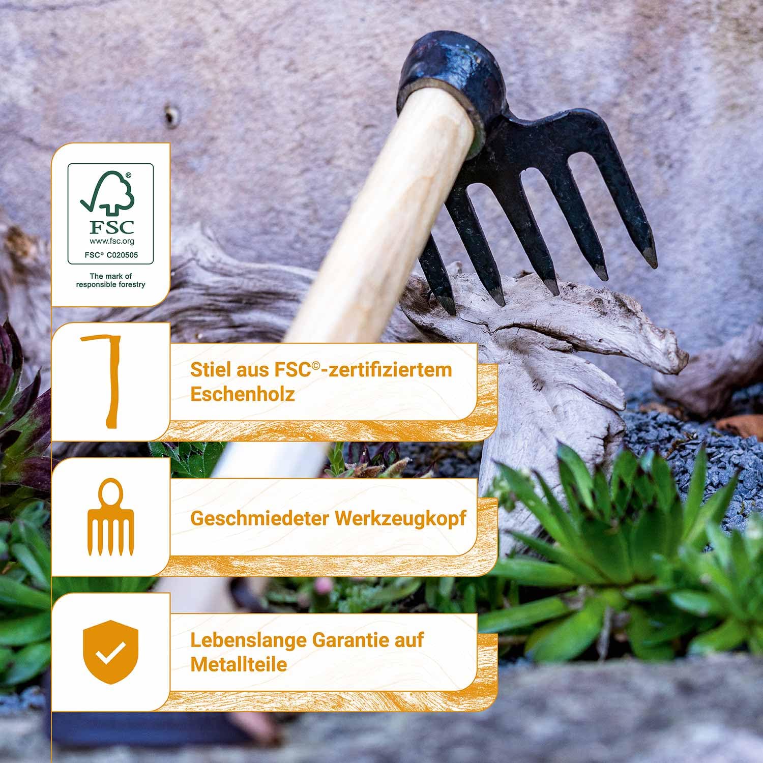 ADLER Mary Handrechen Gartenrechen Eschenstiel Hochbeet Grün 45 cm | Geschmiedeter C45-Kopf mit fünf Zähnen zum Harken und Auflockern Made in Germany