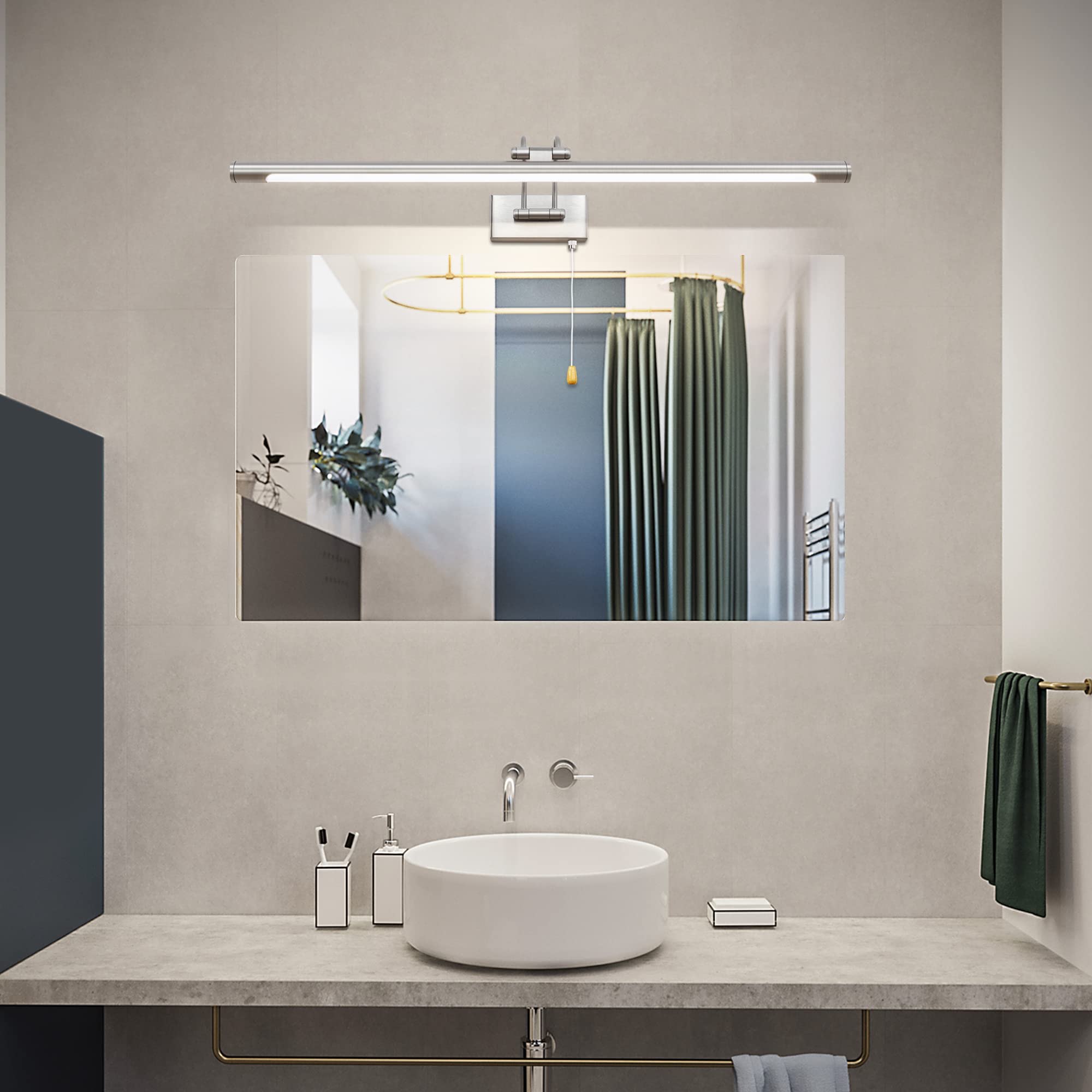 Applique Murale LED Miroir Salle de Bain 60 cm 12 W 3000K Nickel Interrupteur Bras Réglable IP44 Pour Tableaux et Vitrines Lampe de Lecture