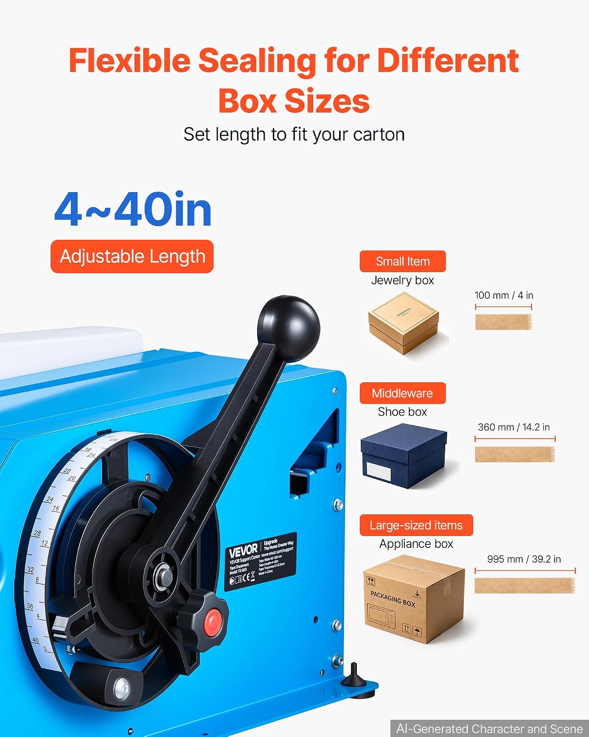 VEVOR Water-Activated Tape Dispenser 4–40 Inch Kraft Gummed Tape Cutter image 4