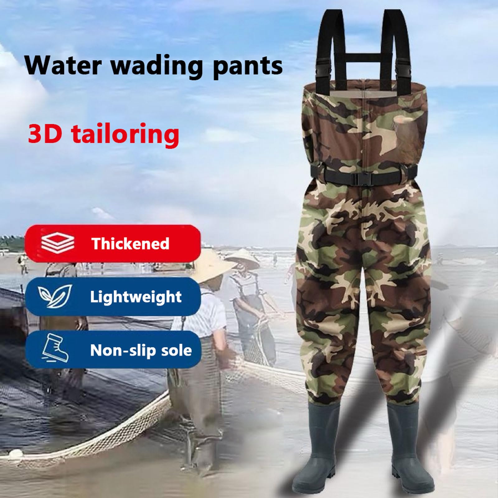 Waders Peche Homme,Respirant Waders Pantalons de Pêche avec Poche Poitrine,Pantalons de Waders avec Bottes 38-45,Waders Peche Antidérapants Cadeau pour Amateurs de Pêche e Sportive