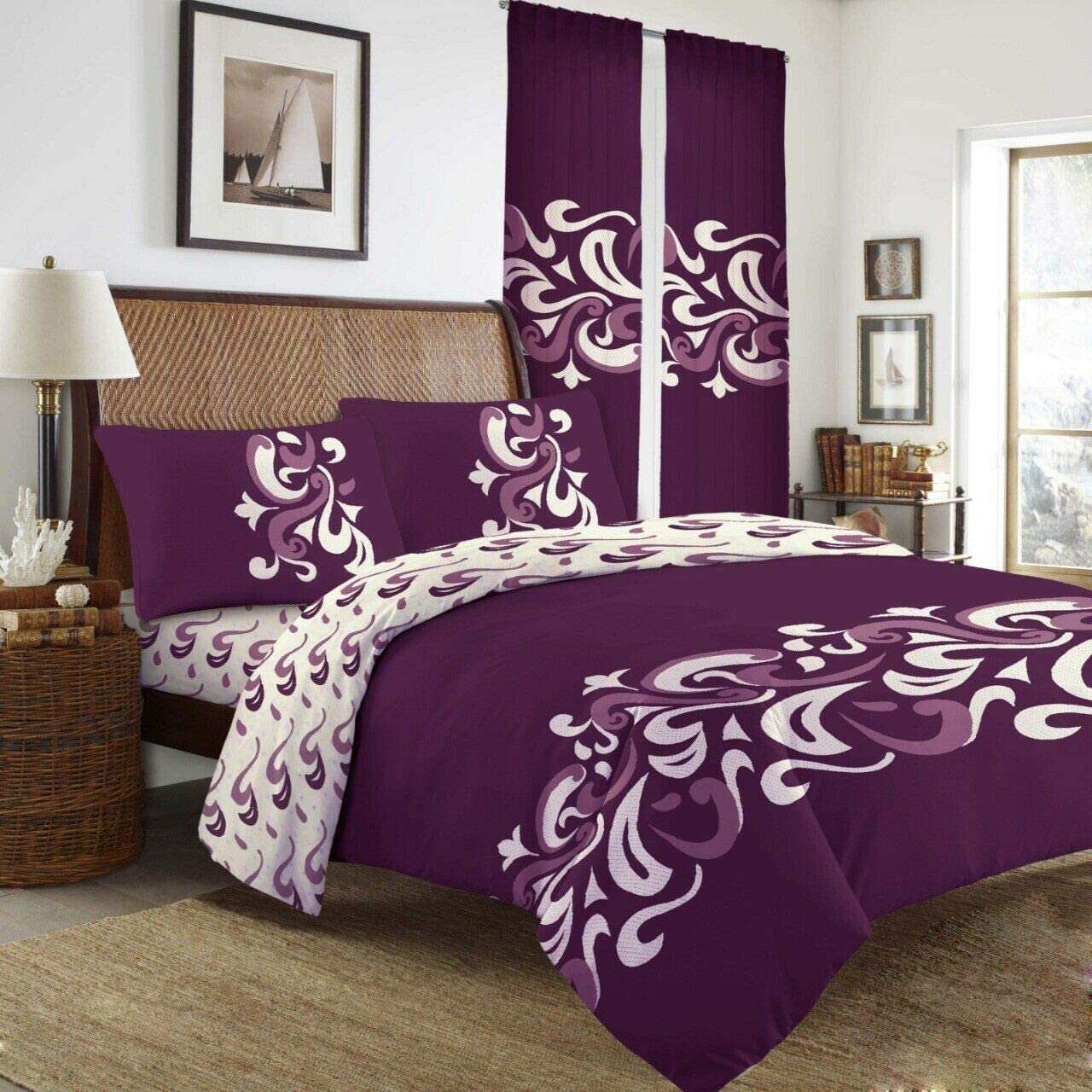 ZIMEL HOMES Fleur Duvet Cover Set with Pillow Cases and Matching Fitted Sheet Duvet Set Cotton Blend (Purple, Super King) โ image 1