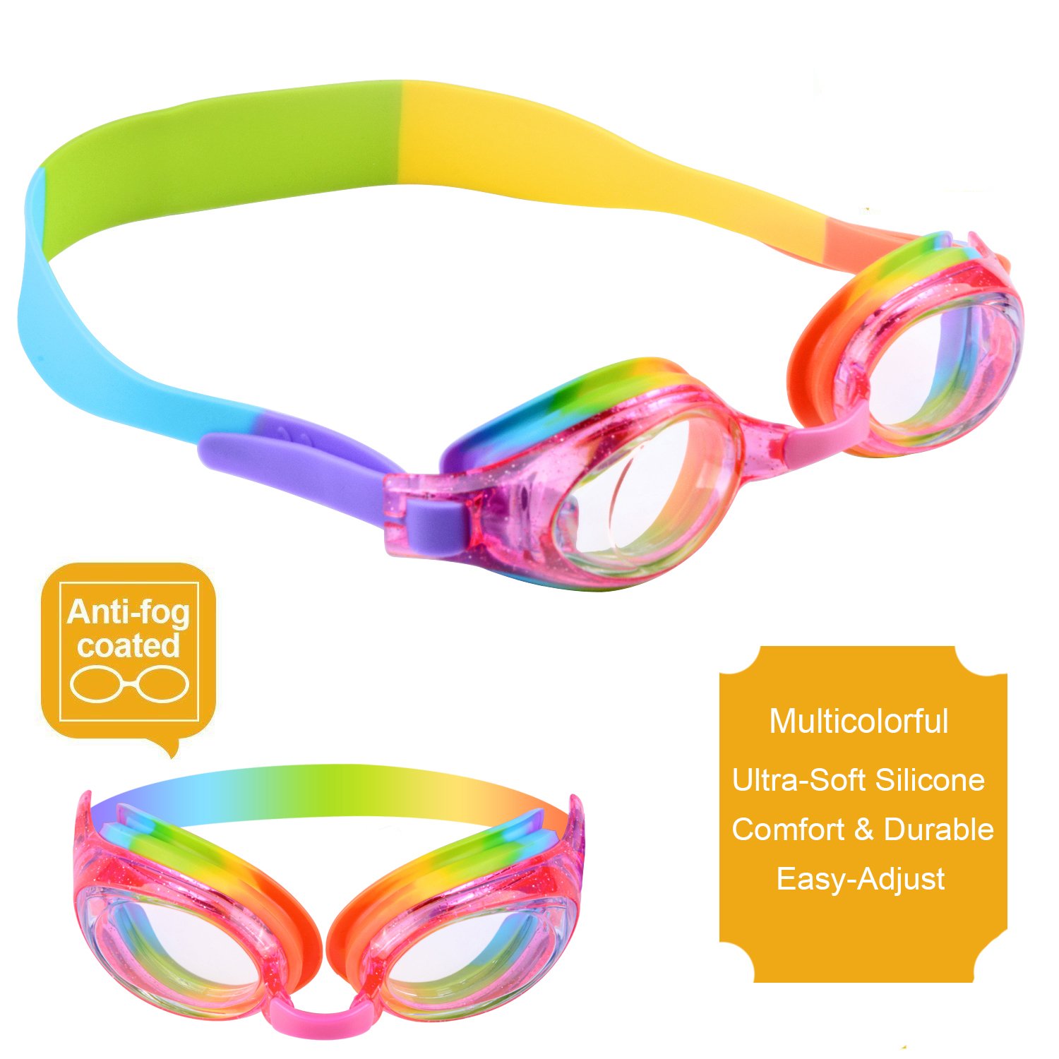9648) OMERIL Swimming Goggles, 2-Pack Anti-fog Leak Proof Kids Goggles