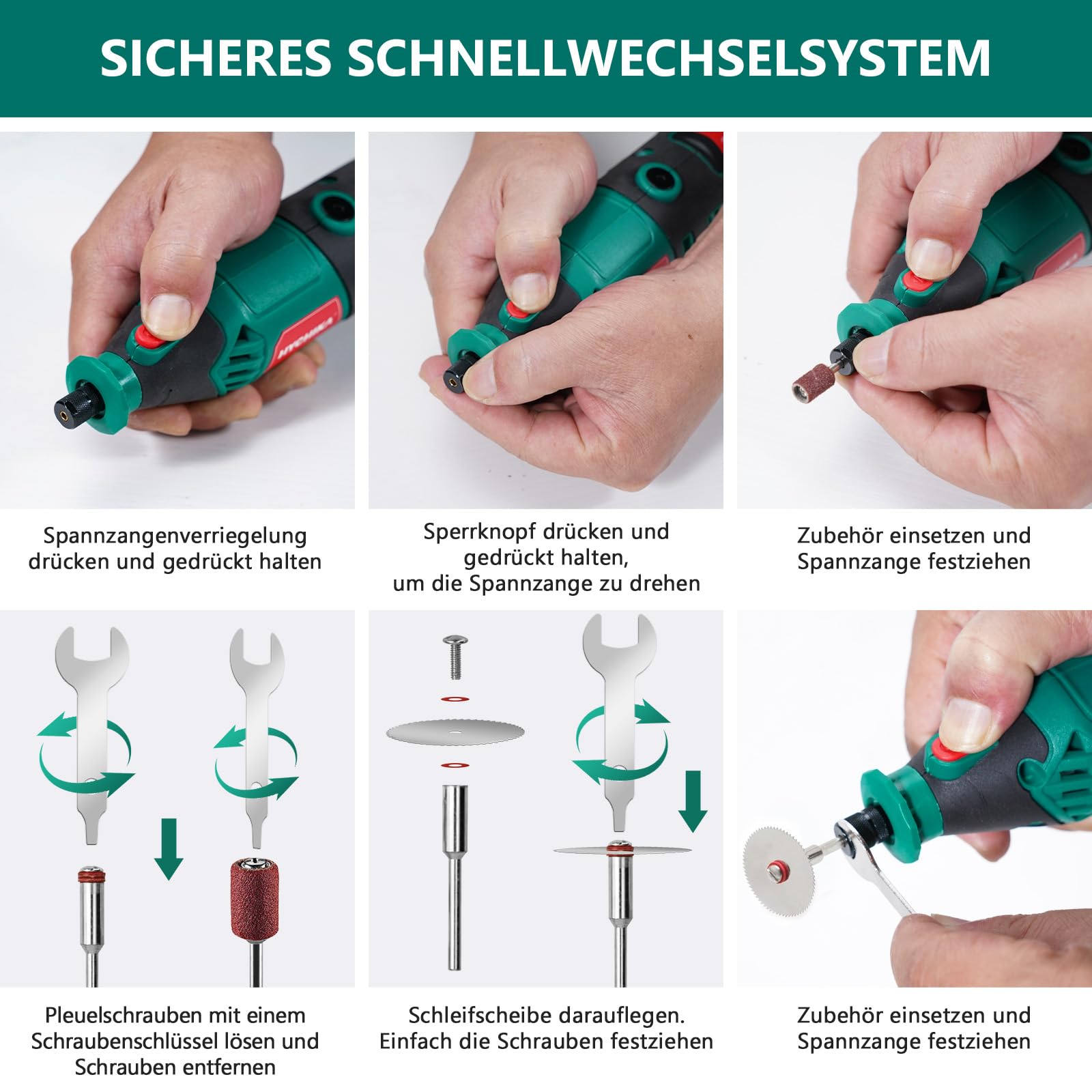 HYCHIKA 170W Rotationswerkzeug, Rotationswerkzeugsatz mit variabler Drehzahl und Flexwelle, 173-teiliges Zubehörset und Multiwerkzeug mit 8000-35000 U/min, perfekt zum Schneiden, Detailschleifen