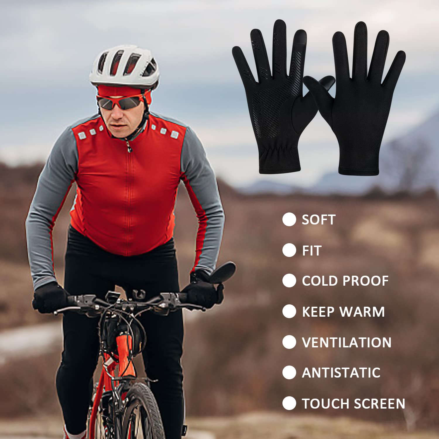 1 paire de gants pour écran tactile, gants d'hiver chauds et épais, gants pour écran tactile, gants antidérapants, gants coupe-vent pour sports de plein air, adaptés pour la conduite, le cyclisme, le