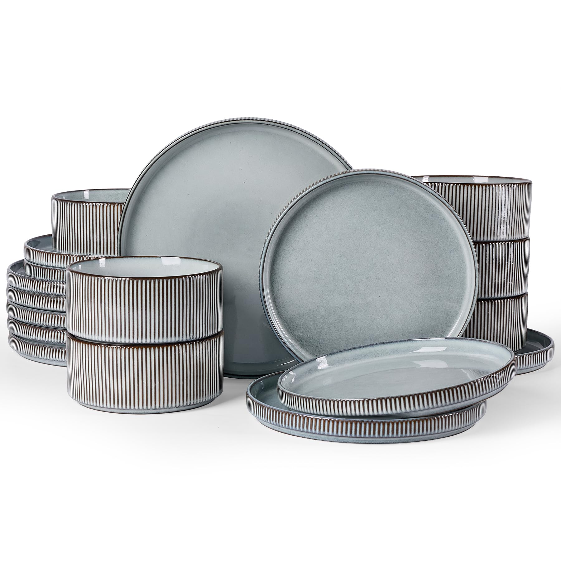 Famiware Star Plates and Bowls Sets, 18pc Modern Stoneware Dinnerware for 6
