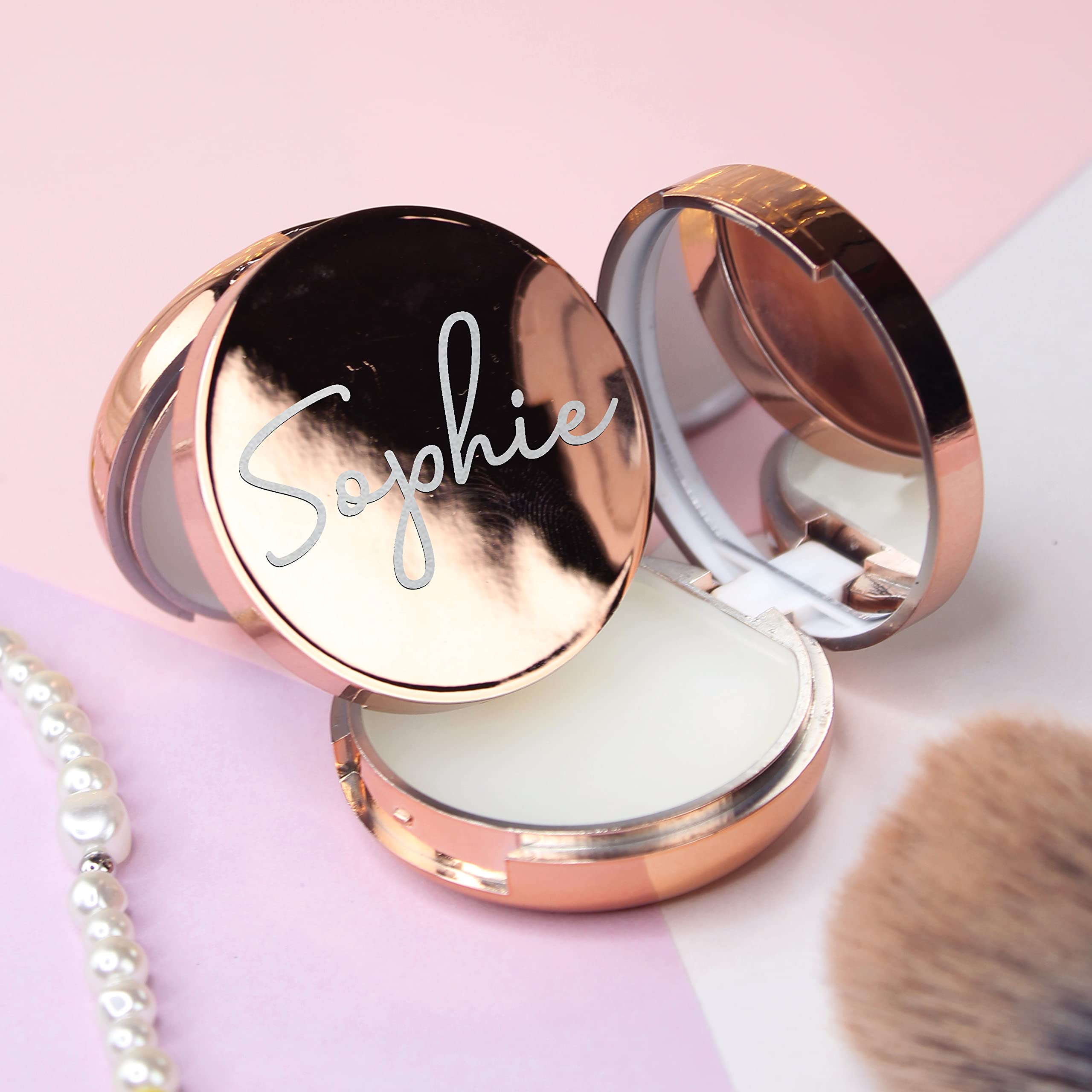 Ebuygb Rose Gold Personalised Vanilla Scented Lip Balm With Mirror, Spf15, Bridal Party Bag Favours For Hen Do, Birthday, Bridesmaid, Maid Of Honour, Bride Tribe