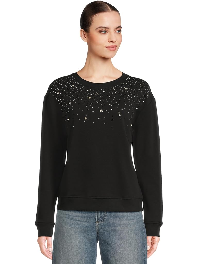 Black Elliott Lauren Drop Shoulder Sweatshirt With Crystal Details