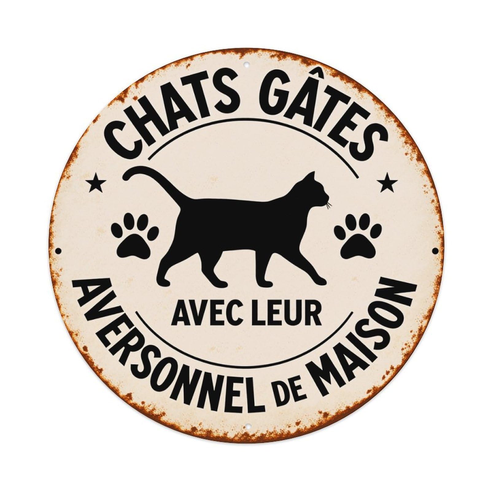 Chats Gâtes With Their House Staff Round Tin Sign Vintage Style Metal Sign Home Bar Garden Wall Plaque Decor Metal Poster 8x8 Inch
