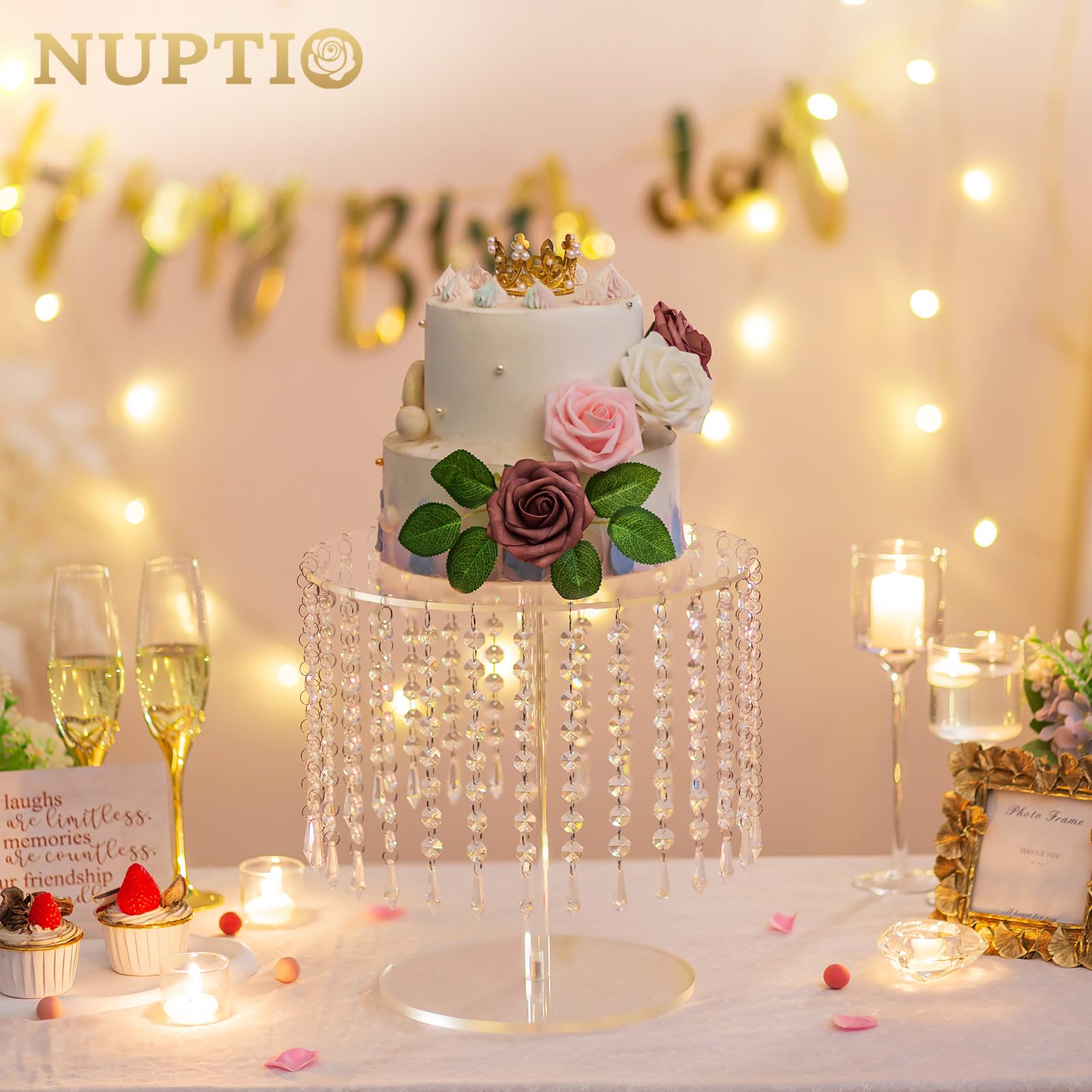 Nuptio Acrilico Torta Stand Rotondo: Stand per Cupcake 31cm Diametro Chiaro tè Pomeridiano Dessert Display Tazza Torte Piatto Portata con Lampadario Cristallo Matrimonio Compleanno Festa Decorazioni