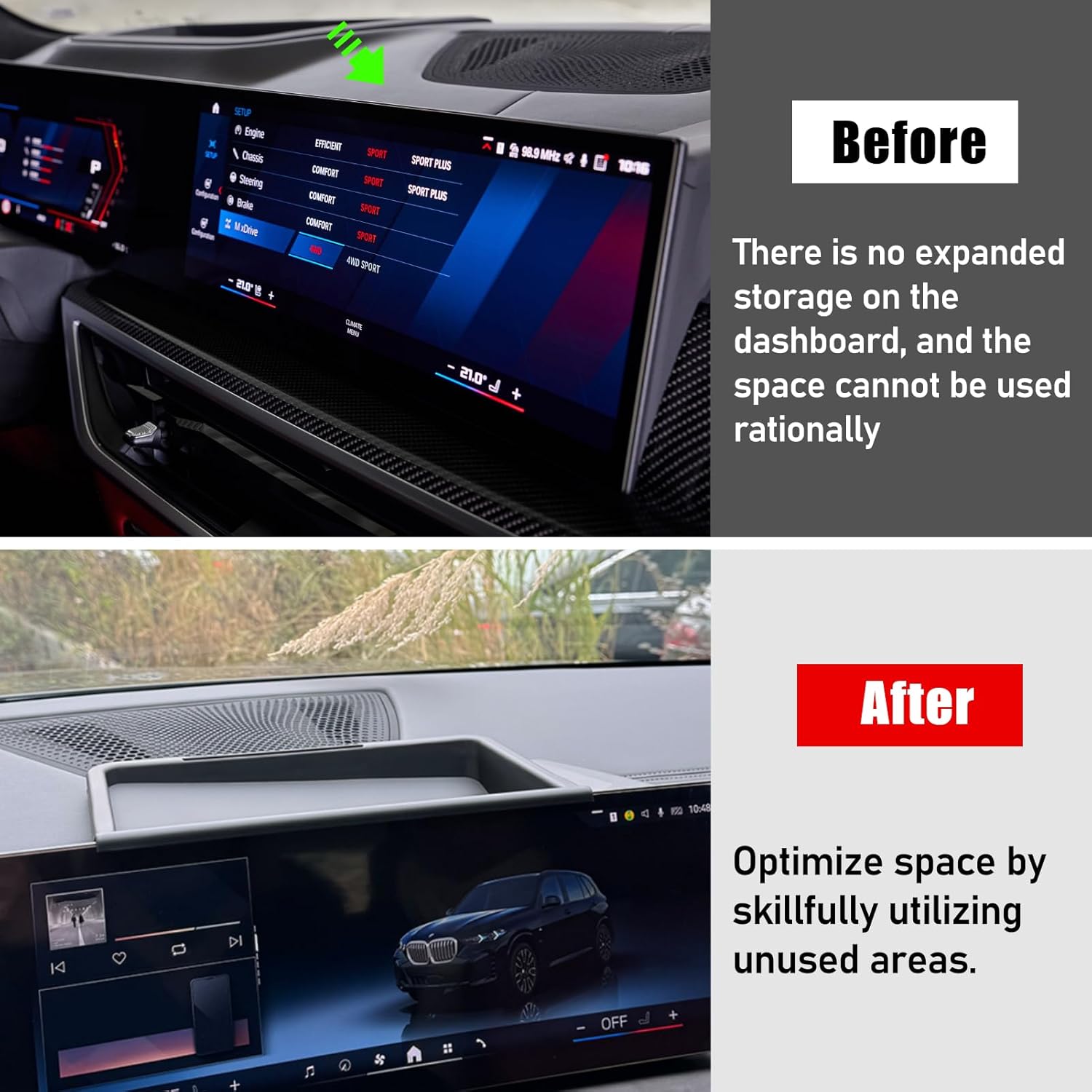 Jaronx Compatible with BMW X5 X6 X7 Center Console Organizer 2023 2024 2025 2026,14.9inch Touch Screen Dash Console Organizer for BMW X5 G05/X6 G06/X7 G07 2023-2026,Dash Tray Dashboard Organizers Tray