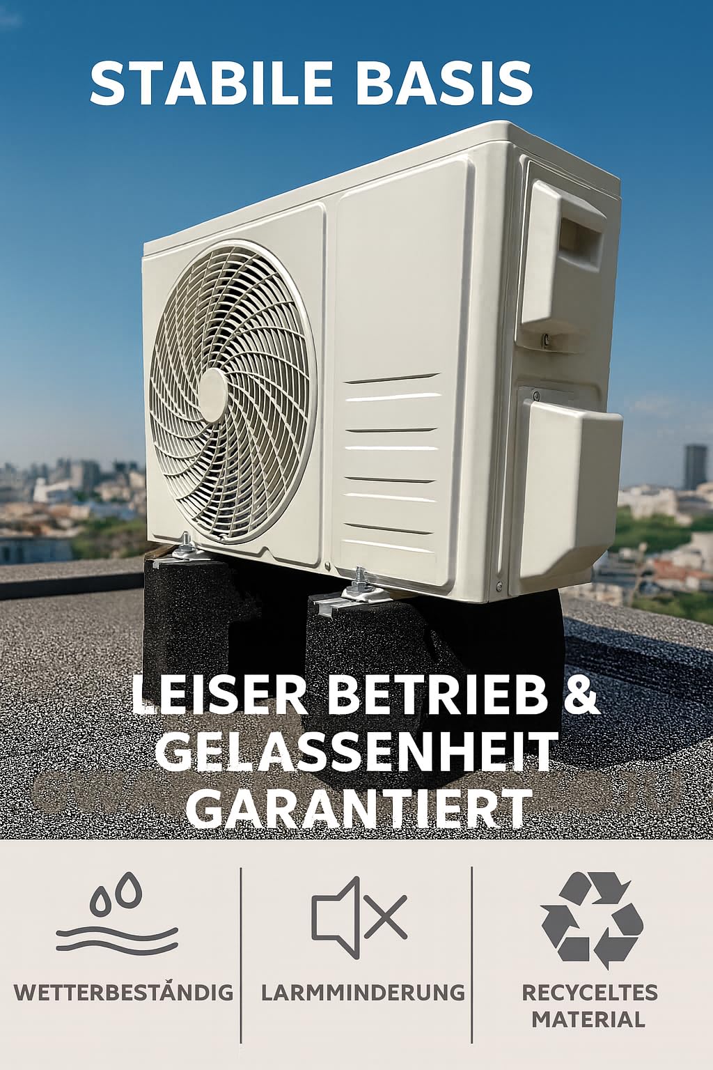 Dämpfungssockel Set 2×600 mm - 20 cm hoch Bodenkonsole für Wärmepumpen | 2 Stück Antivibrationsfüße | Montagesockel | Gummi Aufstellblocke | für Klimaanlage | für Klimagerät | Schwingungsdämpfer