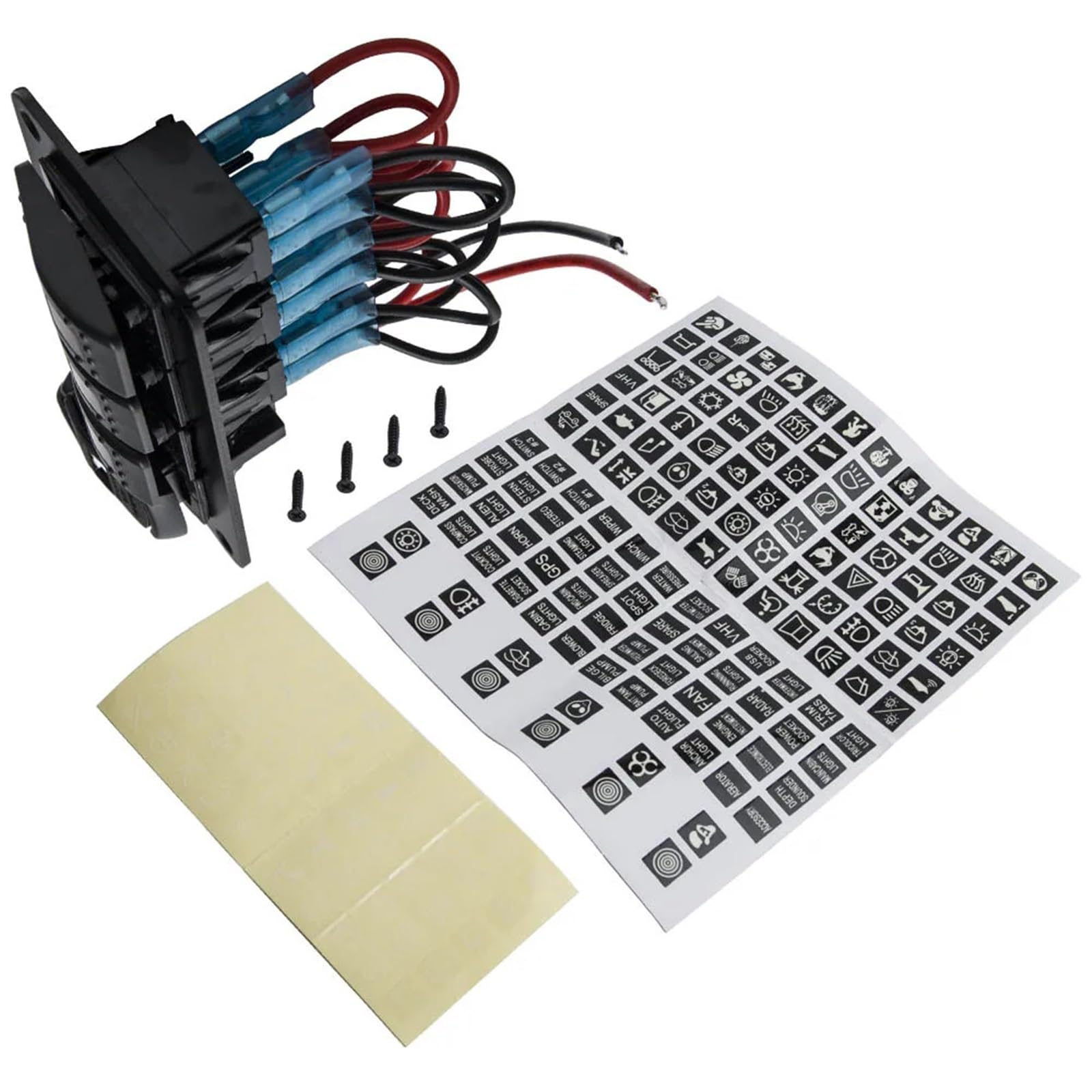 4-krotny panel przełączników kołyskowych z czerwoną diodą LED USB do samochodów, łodzi, kamperów, ciężarówek Motoryzacja łodzi