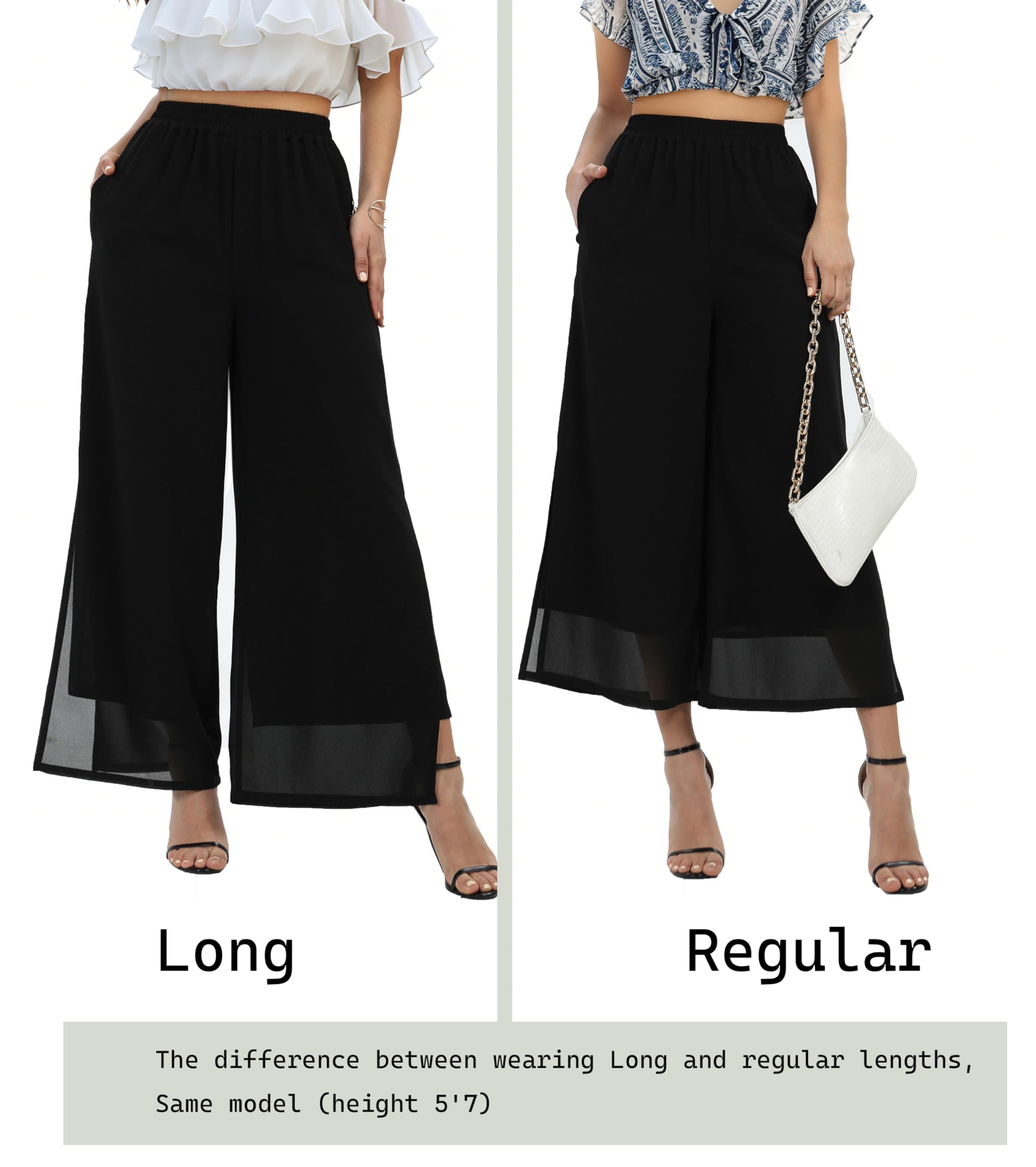 zsangbee Damen Chiffonhose mit weitem Bein, Palazzo-Hose, Schlitz, Caprihose, Sommer, Boho, Freizeitkleid, Strand, Urlaub, Party, Hochzeit, Outfits