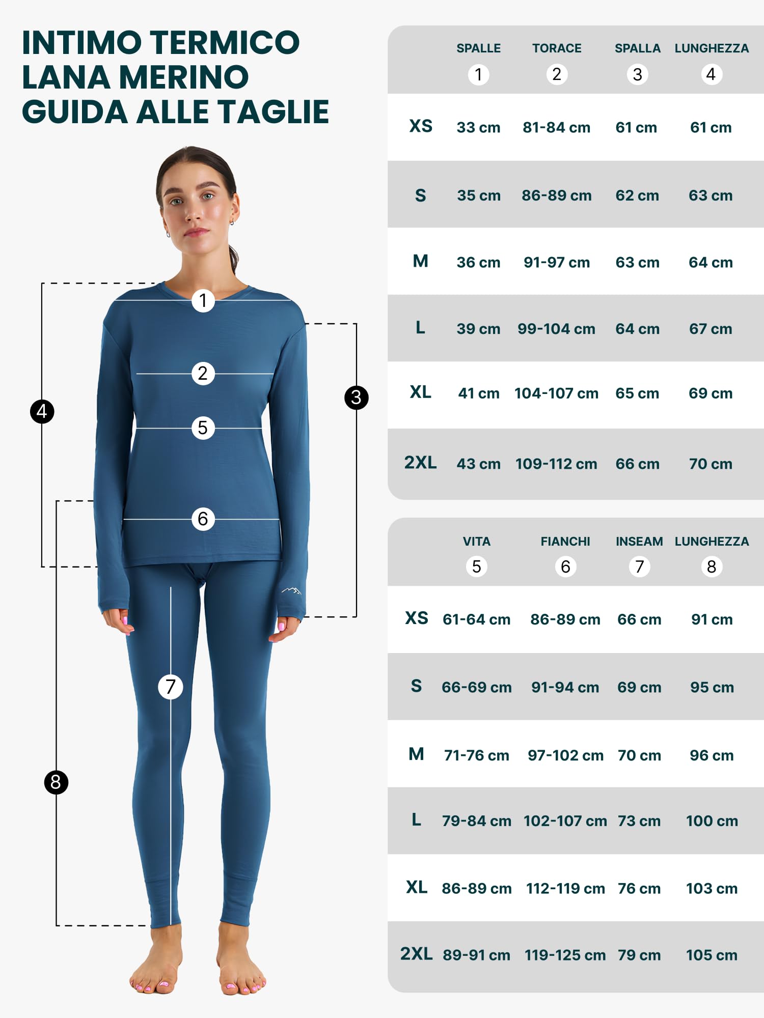 Merino.tech Completo Lana Donna Merinos - Intimo Termico Merino Maglia e Pantalone con Calzini Leggero, Medio, Pesante