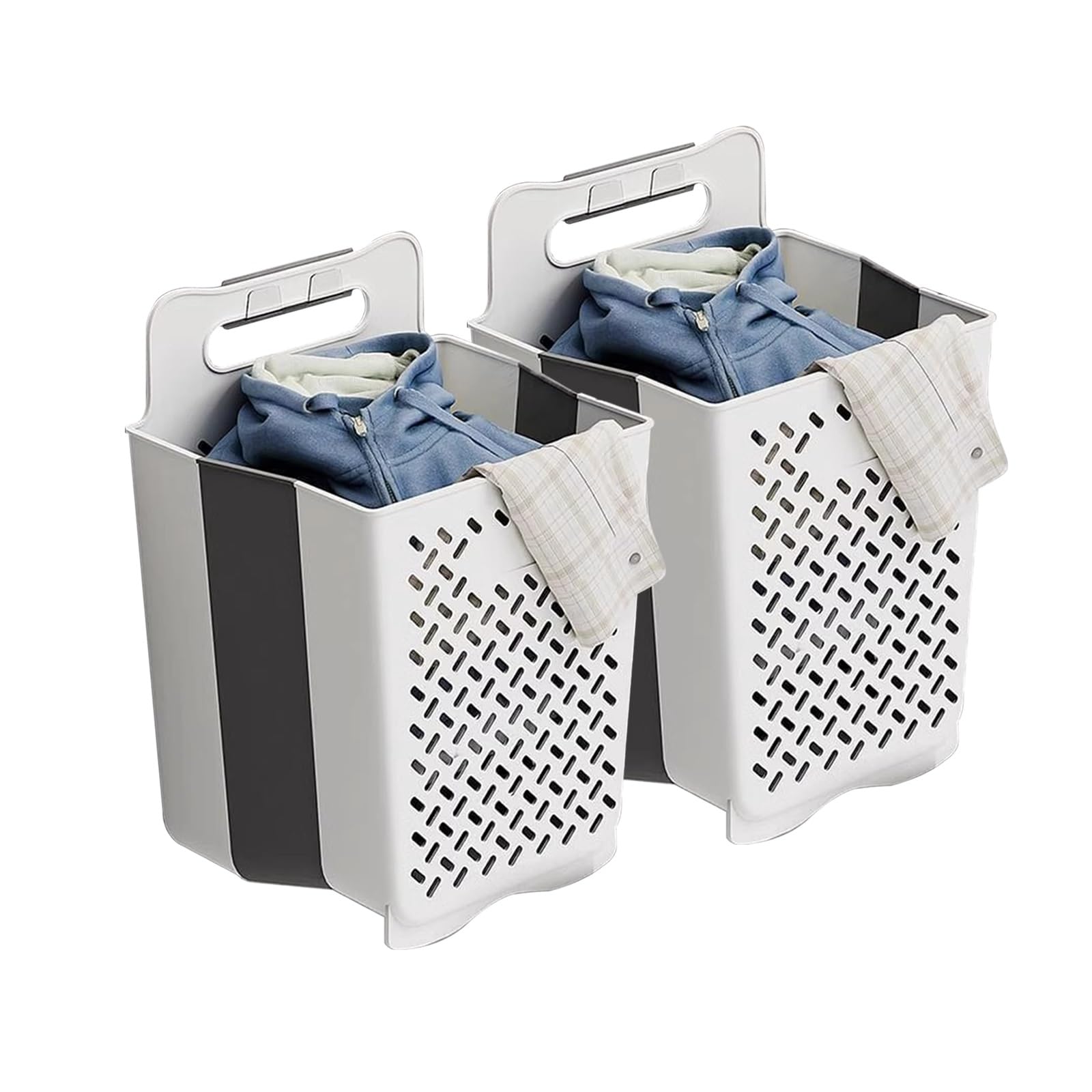 Folding dirty laundry basket, Laundry Basket Foldable ABS With Hooks Multicolor Multiple Sizes(White,35x25x49cm/13.7x10x19in)