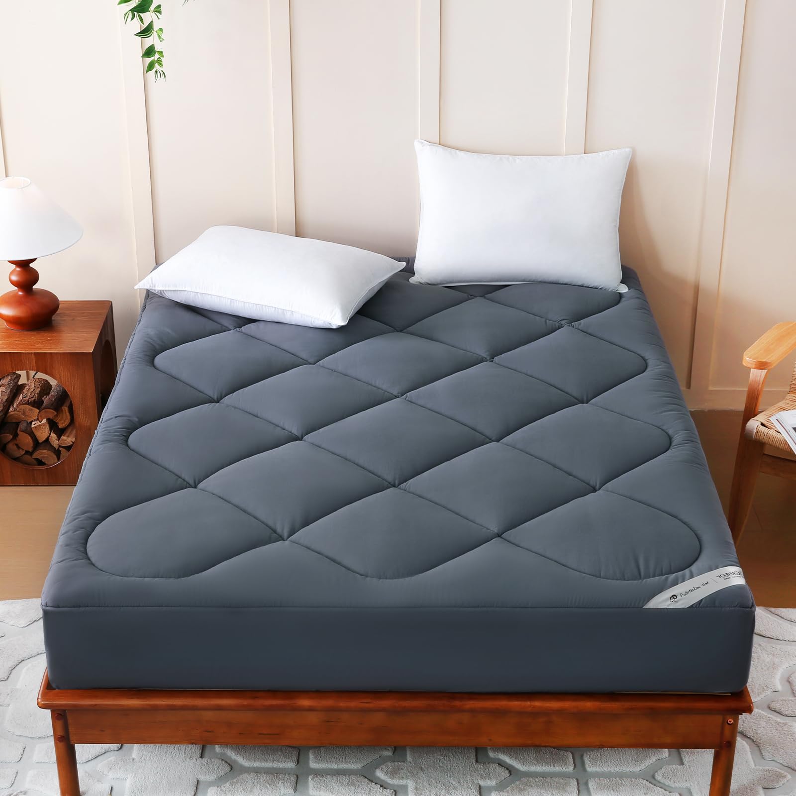 Photo 1 of YOUR MOON Natural Wool Mattress Pad Queen Size – 500GSM Australian Wool Mattress Topper, Quilted Fitted Mattress Bed Cover with 16" Deep Pocket, Hypoallergenic Cotton Cover (Gray)
