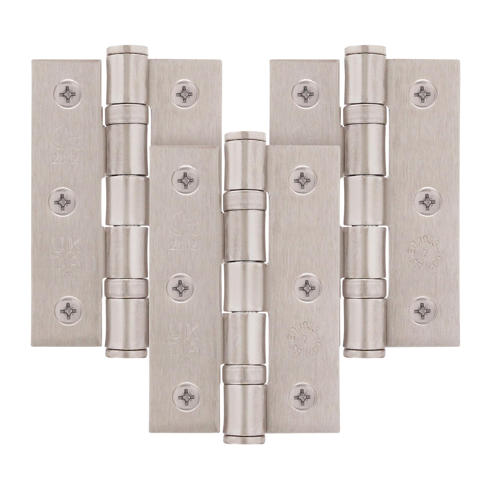 EAI Satin Door Hinges | 3 Inch / 76mm Satin Nickel Internal Fire Door Hinges | 1.5 Pairs
