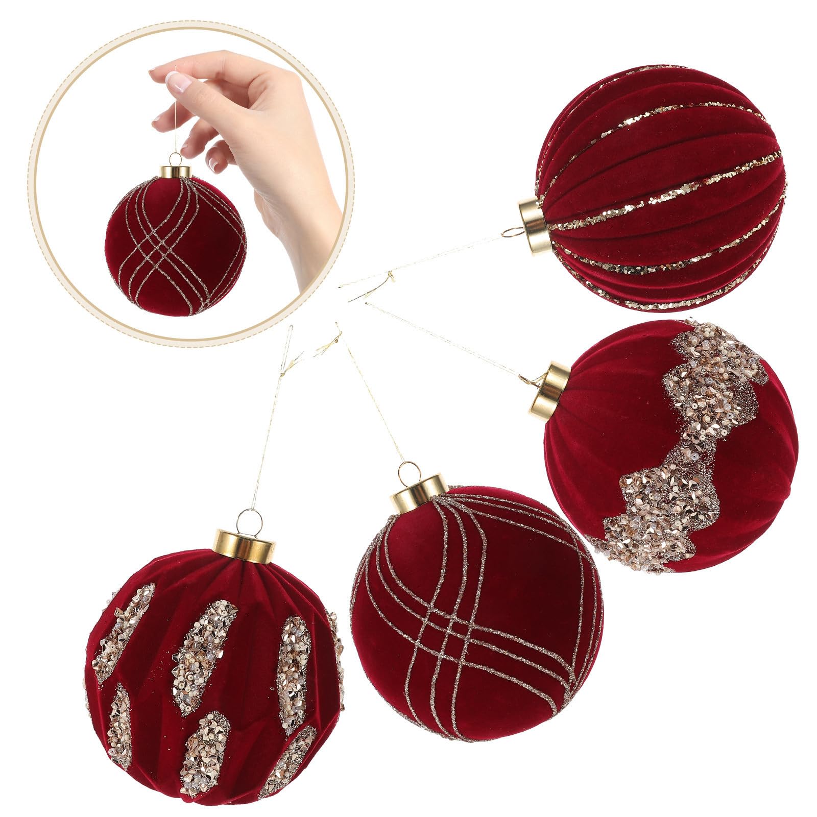 TOYANDONA 16 Stück Bruchsichere Christbaumkugeln 10cm Rot aus Kunststoff | Weiche Samtoberfläche, Wiederverwendbar und Funkelnd, für Festliche Feiern und Selbstgemacht Bastelarbeiten