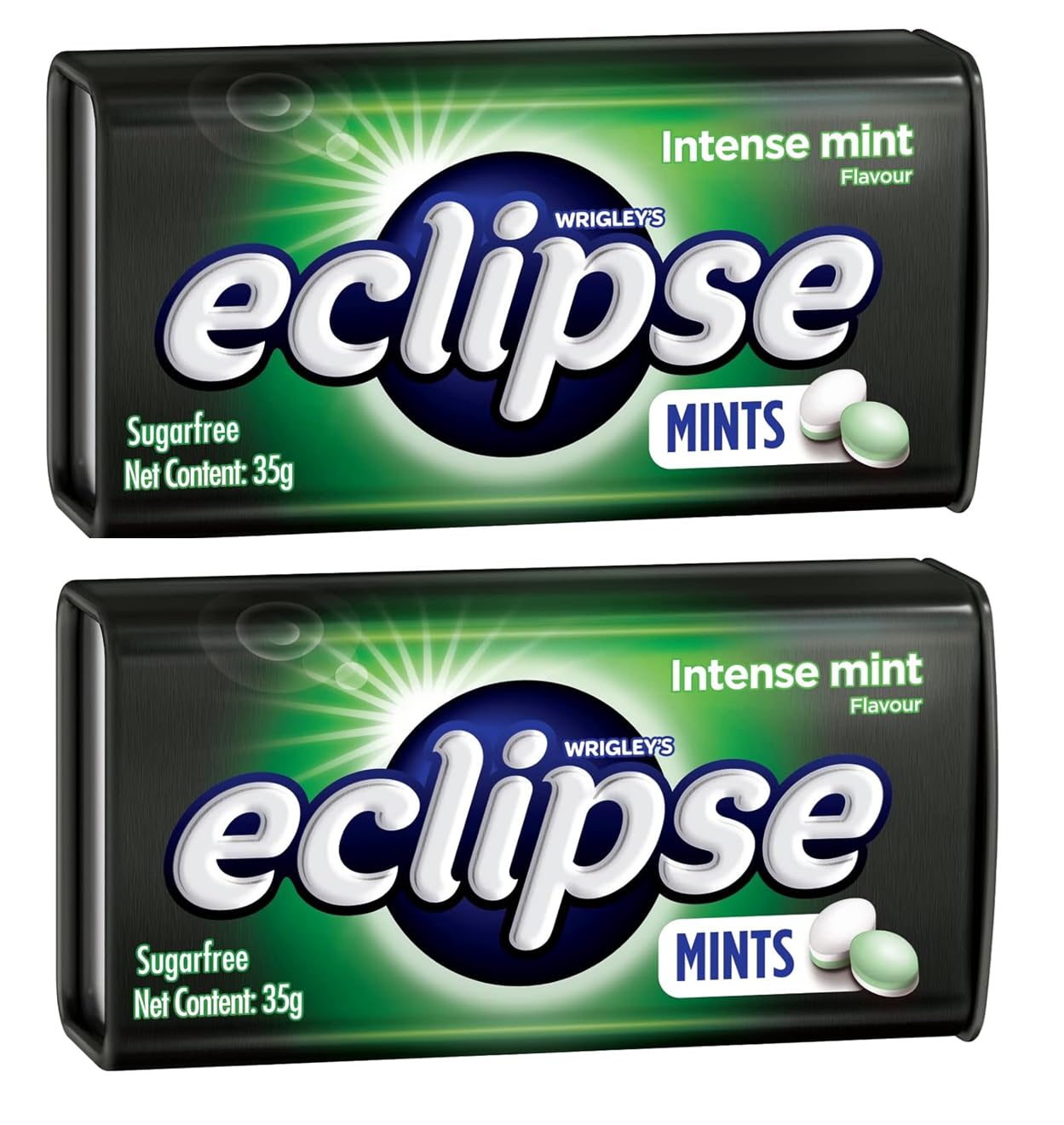 Wrigley's Eclipse Sugar Free Intense Mint Flavour Mouth Freshner Candy – Pocket Pack, Long-Lasting Fresh Breath 35g Each (Pack of 2) (Imported)-image-1