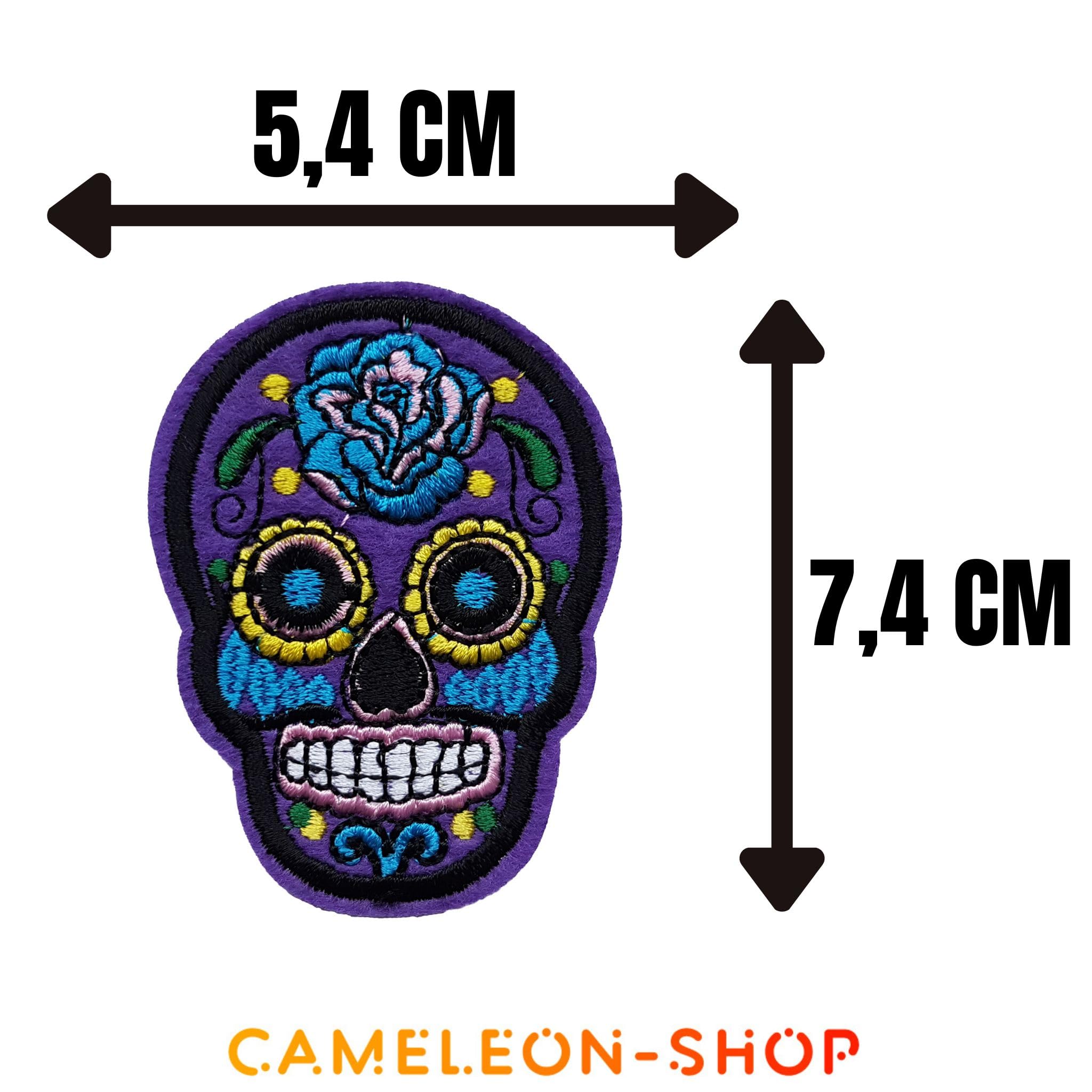 Écusson Tête De Mort Mexicaine Violet Fleur Rose Patch Thermocollant Skull Crâne à Thermocoller Transfert à Coller Au Fer Repasser Applique Calavera Brodé à Coudre Vêtement Fête Mexique 7,4x5,4cm