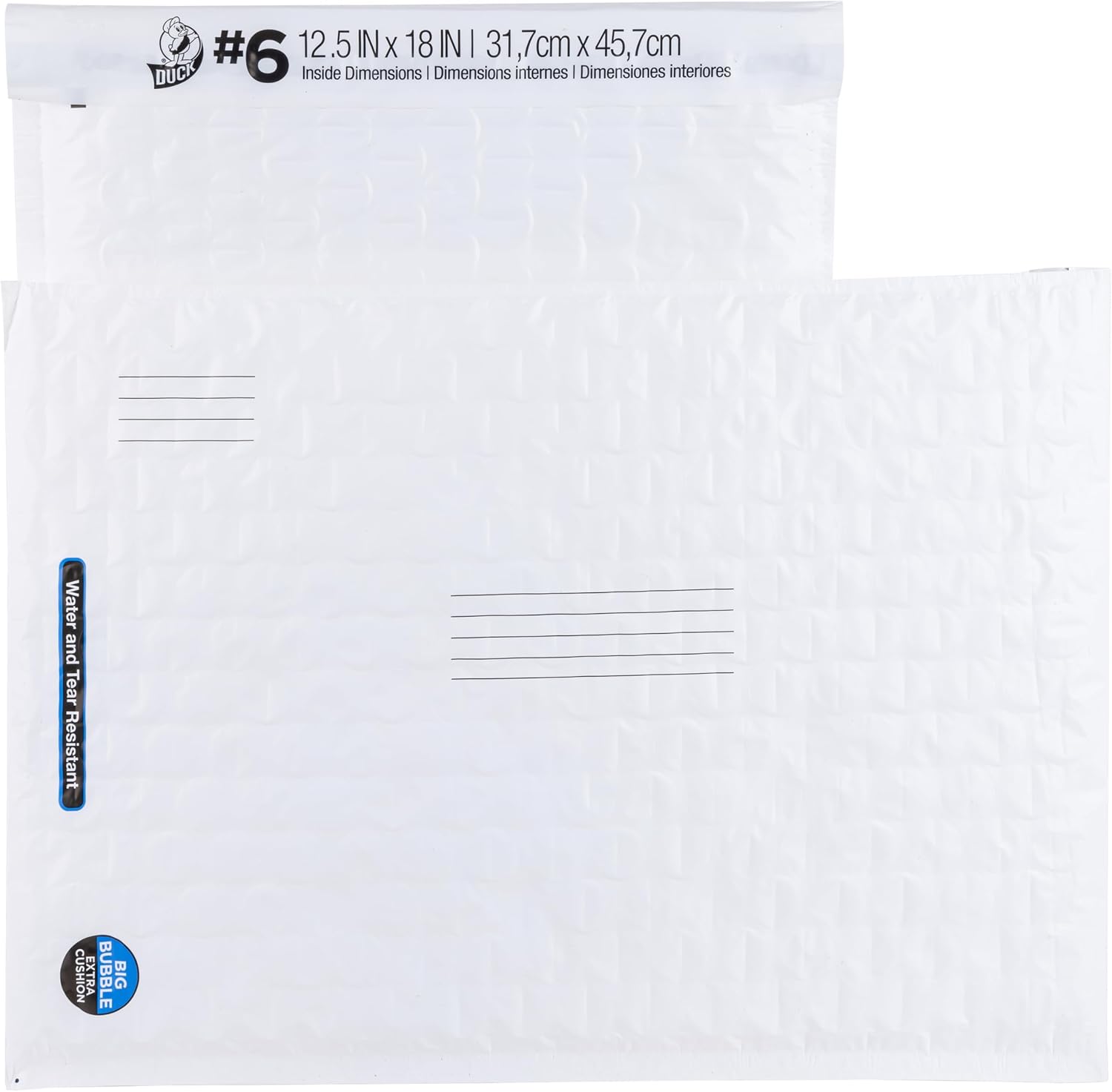 Duck Brand #6 Big Bubble Poly Mailer, White, 12.5 inch x 18 inch, 12 Pack