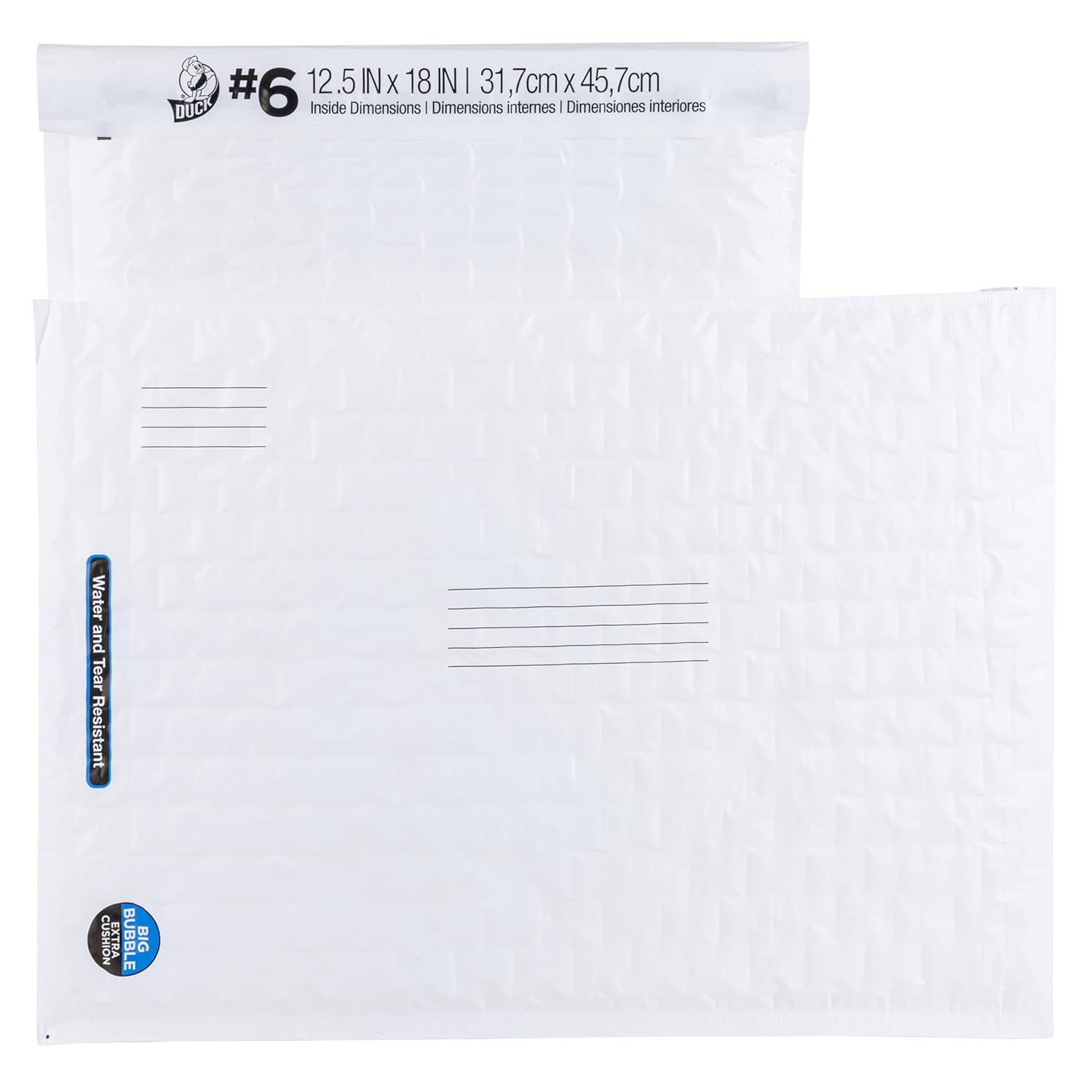 Duck Brand #6 Big Bubble Poly Mailer, White, 12.5 inch x 18 inch, 12 Pack