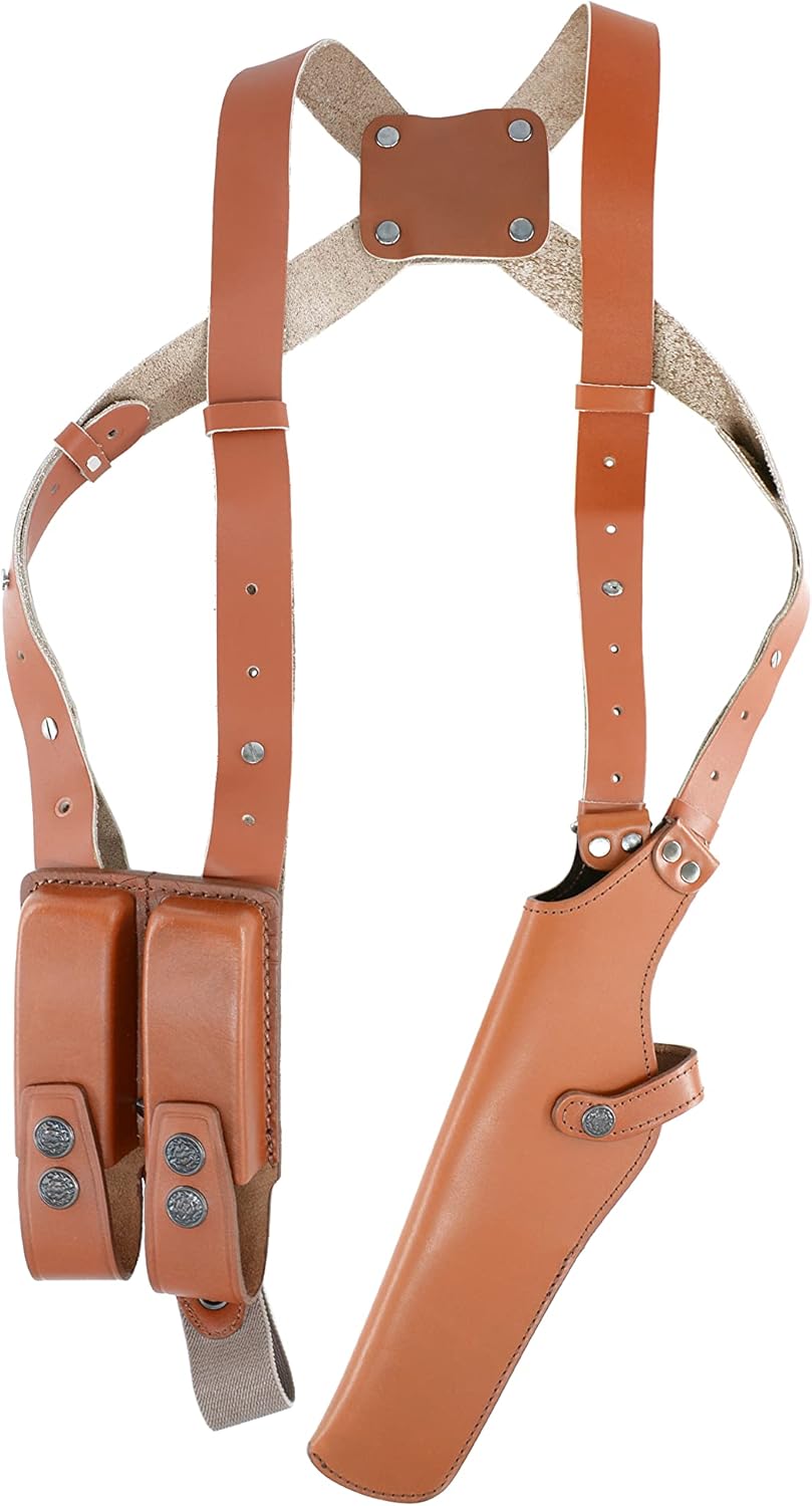 K456 Vertical Shoulder Holster with Double Mag Pouch Fits Glock 17 Glock 19 Glock 22 Glock 23 Handmade! Free Extension for Big Body Size! (Brown)