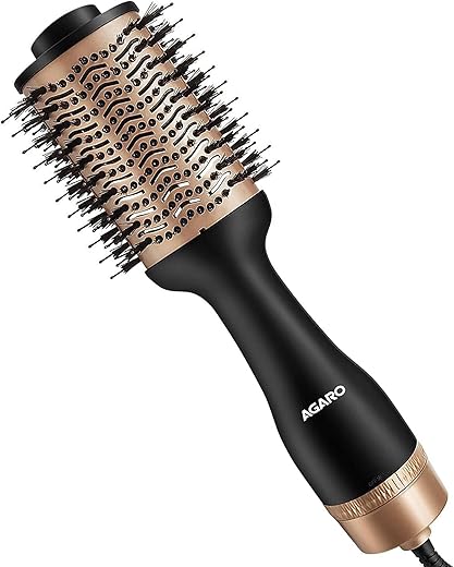 AGARO HV2179 1200 Watts Professional Volumizer Hair Dryer, 24K Gold Styling Surface, Activated Charcoal Bristles, Ceramic Tourmaline Coating Brush…