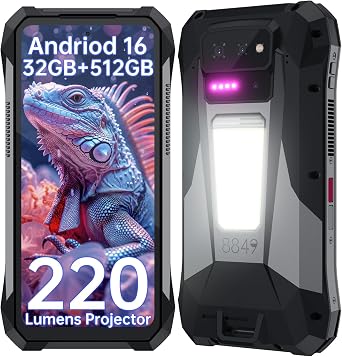 8849 Tank X Phone 5G, Android 16 Rugged Smartphone with 220LM Projector | 6.78, Durable OTG Work Celular 512GB, IP68 Waterproof, Large Battery Unlocked Mobile Cell Phones for Outdoor Camping Hiking