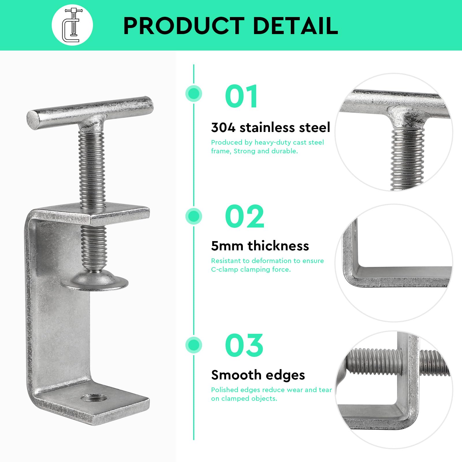 EXLECO 4er 15-60mm C Klemme Edelstahl C Zwingen Schraubklemme Trägerklemme Fixierzange Tischklemme Trägerklammer Befestigungs Klemme für Holzarbeiten Schweißen Tischlerei Einstellbar Kieferöffnungen