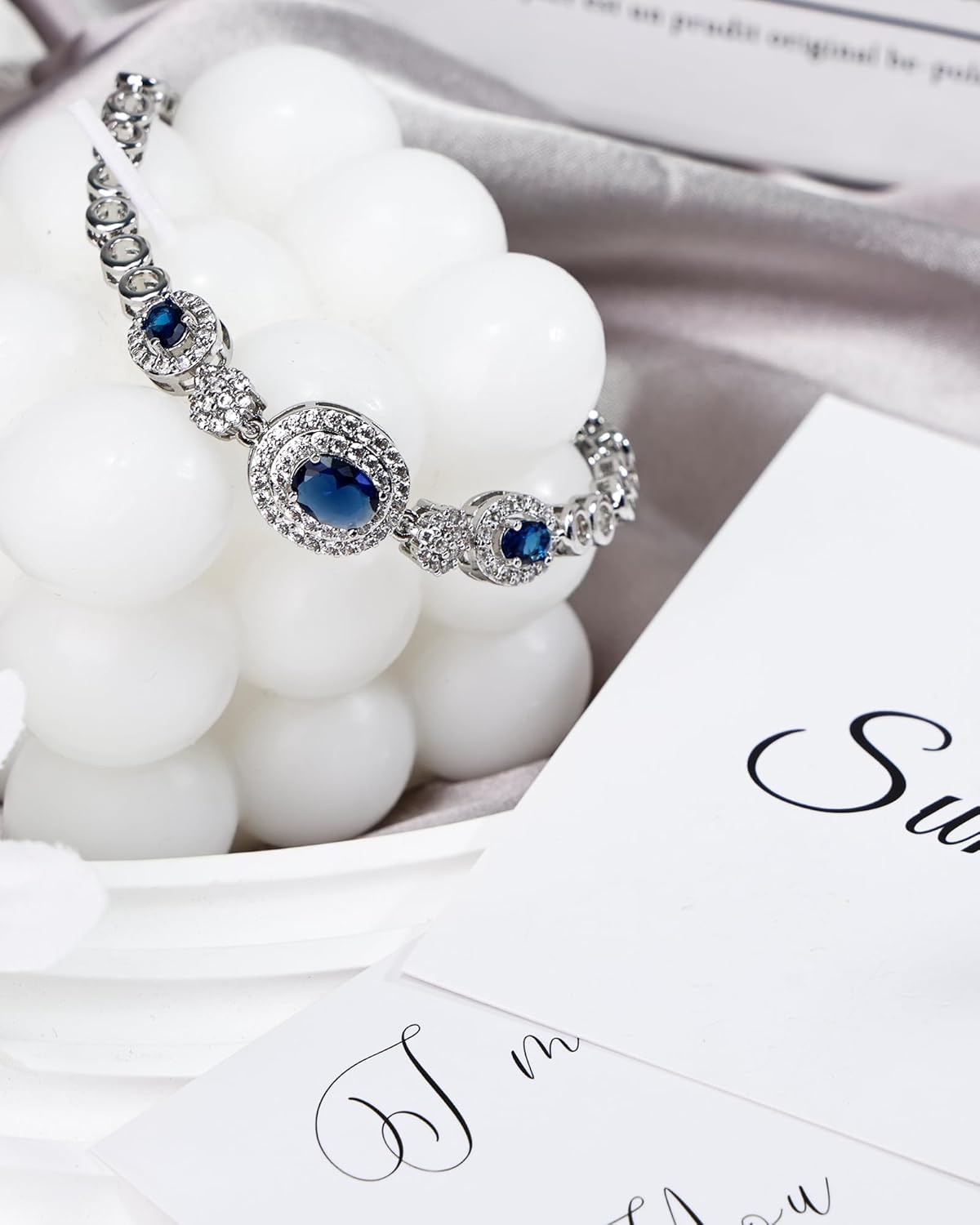 Blue Chain Bracelet for Women, Silver Chain Bracelet with Blue Rhinestone Accents, Sapphire Jewelry Inspired, Dainty Link Bracelet for Women for Girlfriend Gift - Image 7