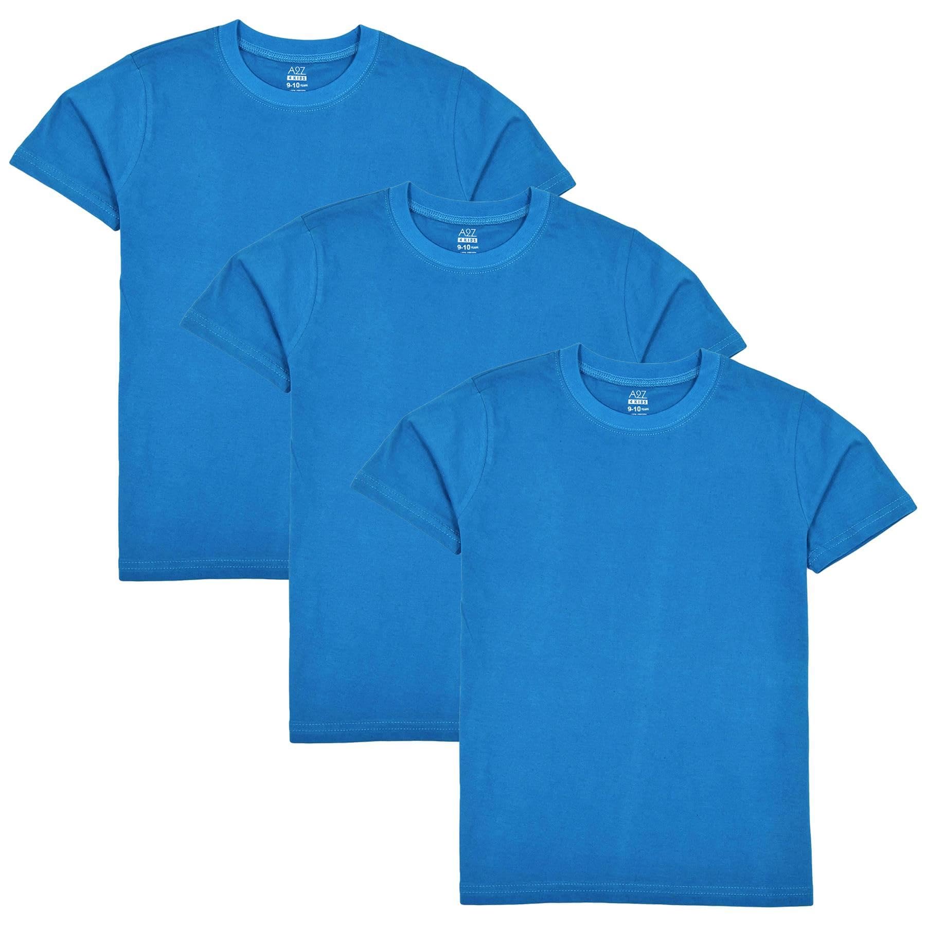 A2z 4 Kids Unisex Kids Blue Pack Of 3 Plain - T Shirt Pl 3 Pack 7-8