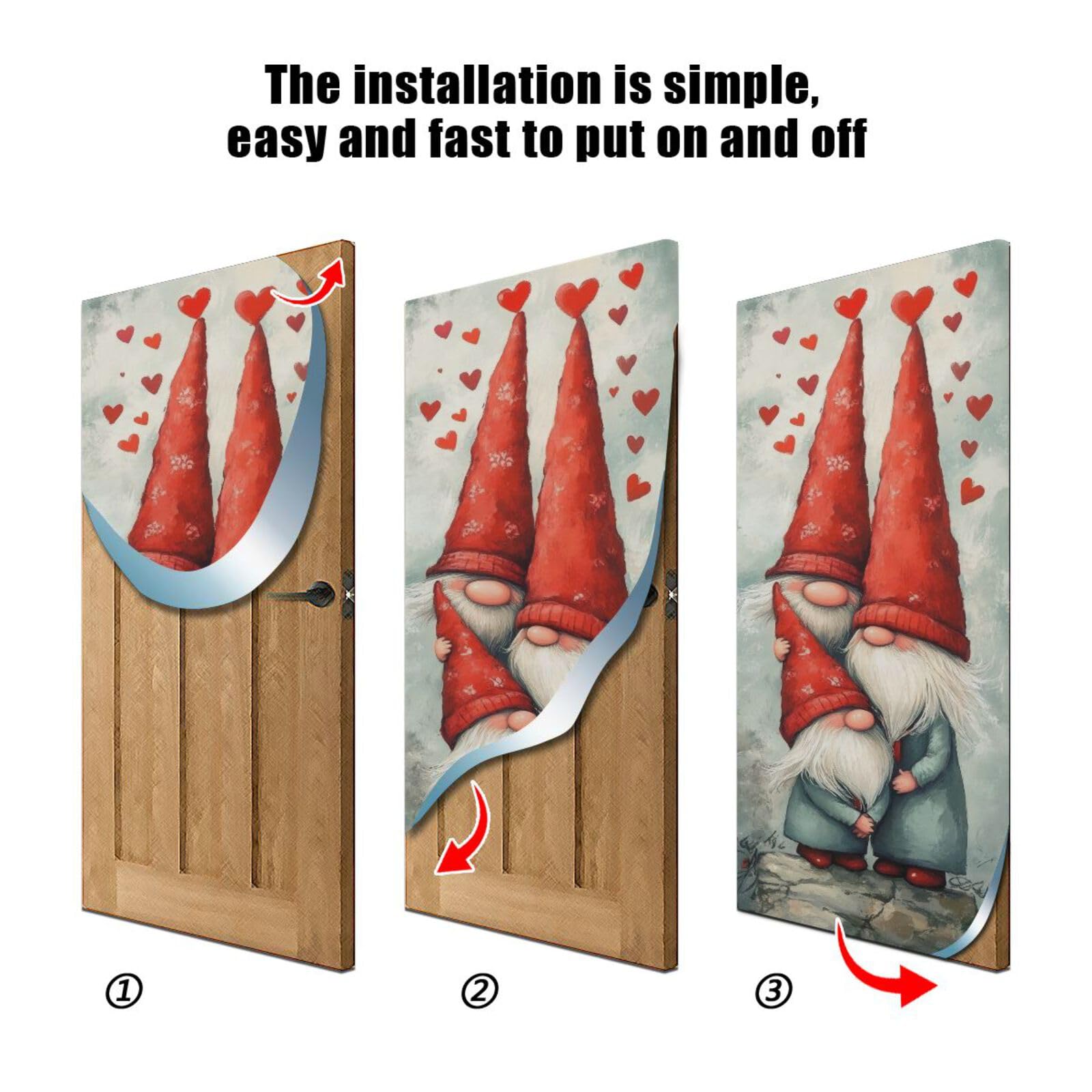 FLildon Valentine's Day Gnome Family Door Cover Decoration, Party Accessory Porch Decor for Festive Ornament Room Door Covers 36 x 98 Inch