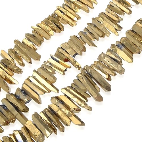 1 hebra Adabele - Cuentas sueltas de cuarzo de cristal curativo natural de 15 pulgadas, punta perforada pequeña de 15 pulgadas, oro y titanio