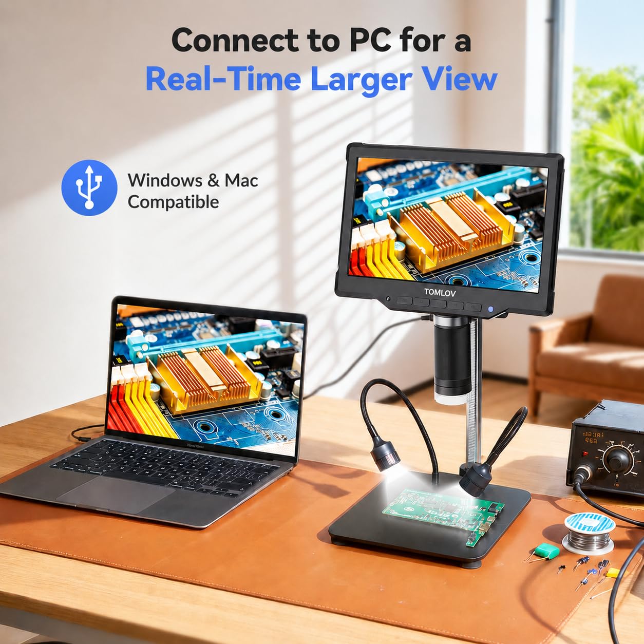 TOMLOV Microscopio digital DM10 de 10.1 pulgadas: 1080P 1200X HD IPS microscopio de monedas lupa para monedas de error con luz, microscopios de soldadura LCD de 16 MP para adultos con pantalla, vista