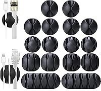 OHill 16-Pack Black Adhesive Cable Clips - Cord Organizers for Desk, Wall, Car | Strong Sticky Wire Management for Chargers, USB, PC Cables
