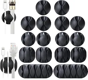 OHill 16-Pack Black Cord Organizer - Adhesive Cable Clips Holder for Desk, Wall, Car