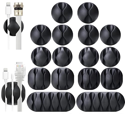 OHill 16PCS Black Cable Clips, Self Adhesive Cord Holder Cord