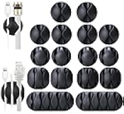 OHill 16-Pack Black Cord Organizer - Adhesive Cable Clips Holder for Desk, Wall, Car - Wire Management Clips for iPhone Charger, USB, Computer Cables -Cord Keepers with Strong Sticky Backing