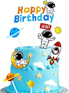 20 Pcs Space Birthday Cake Toppers - Astronaut, Rocket, Star & Cloud Cupcake Toppers for Outer Space Theme, Baby Shower, Birthday Party Decorations