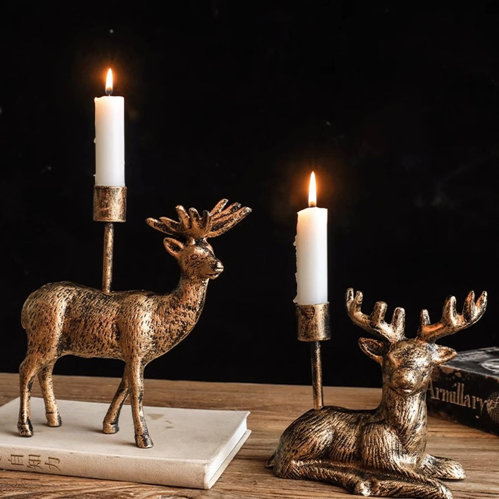 鹿　ヘラジカ　蝋燭台　キャンドルスタンド　アンティーク 鹿ヘラジカ蝋燭台キャンドルスタンドアンティーク